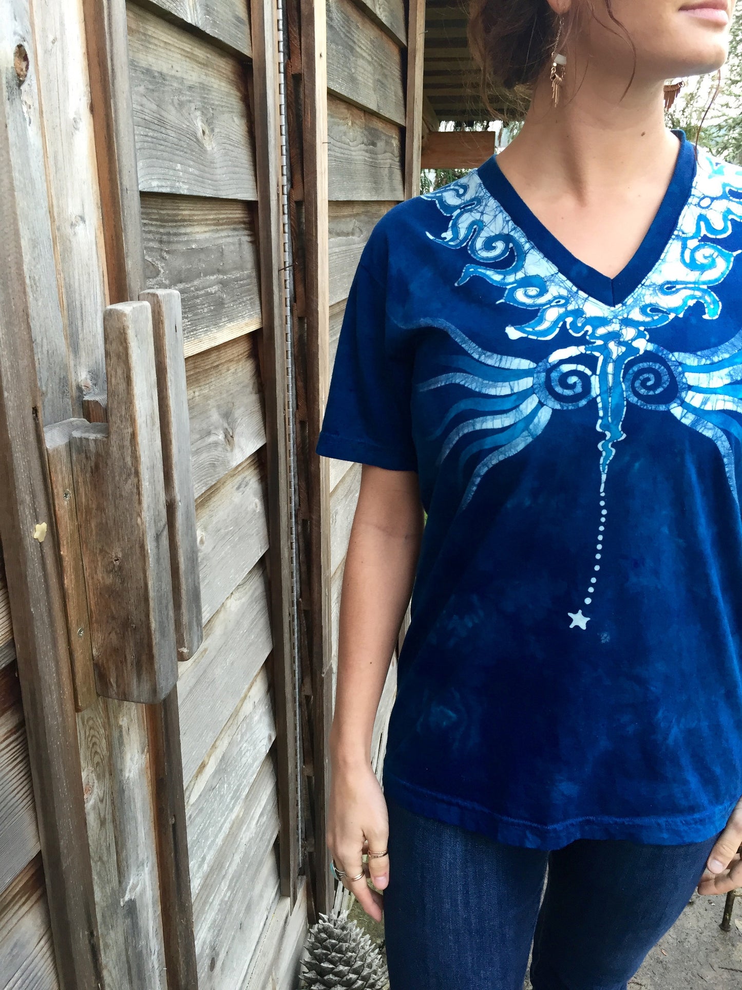 Blue Angel Batik Organic Cotton Vneck Tshirt - Unisex Medium - Batikwalla
- 2