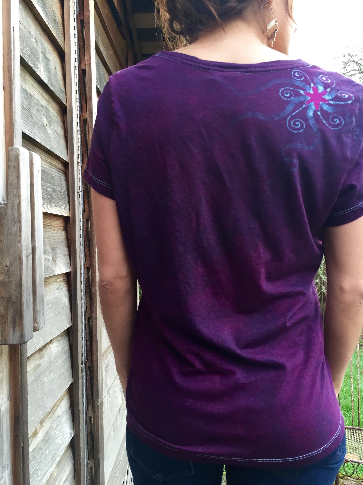 Deep Purple Moon Star Handmade Batik Vneck Tee - Batikwalla
- 2