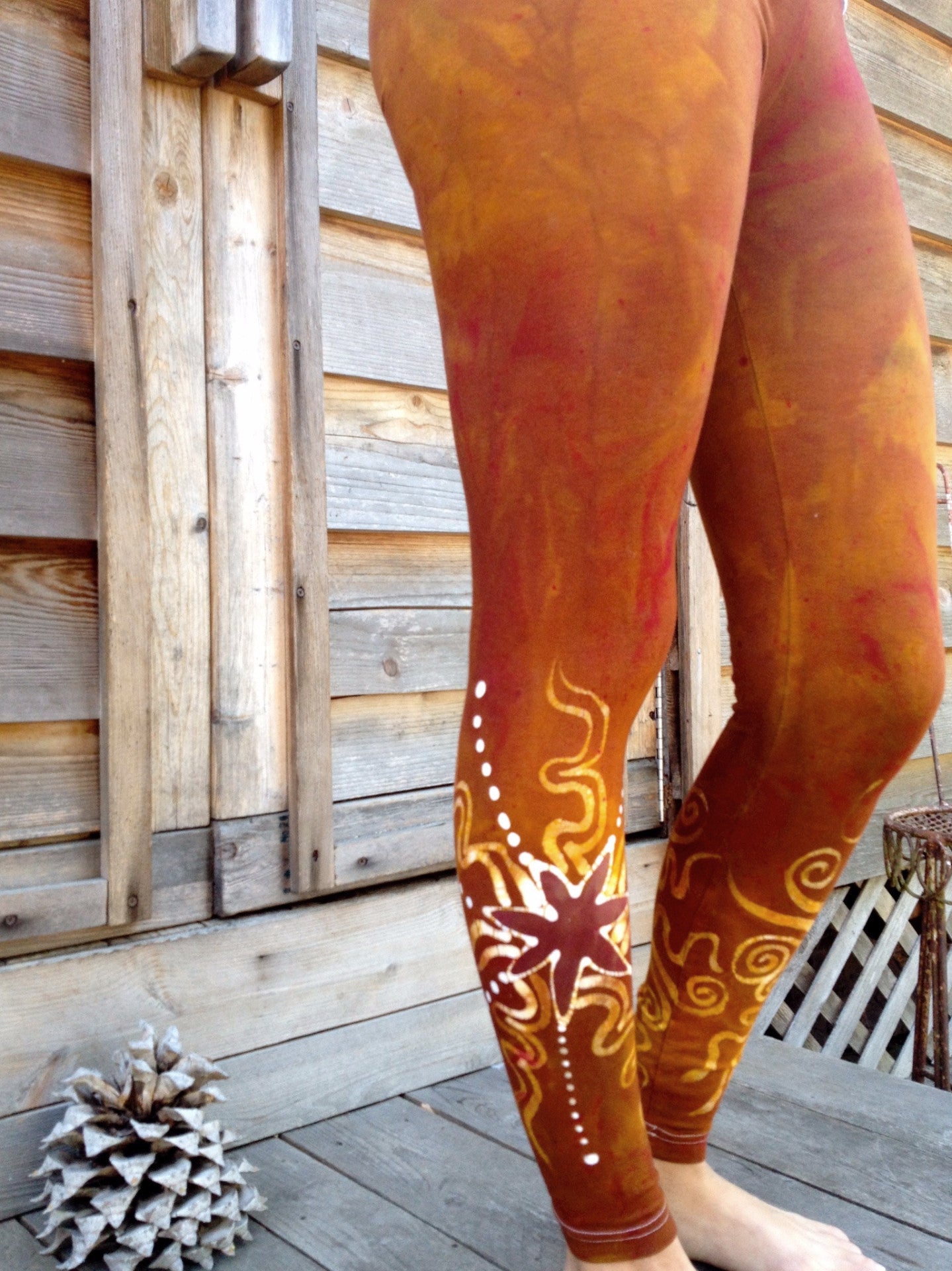 Gold Sun and Stars Batik Leggings - Om Symbol - Size Large - Batikwalla
- 2