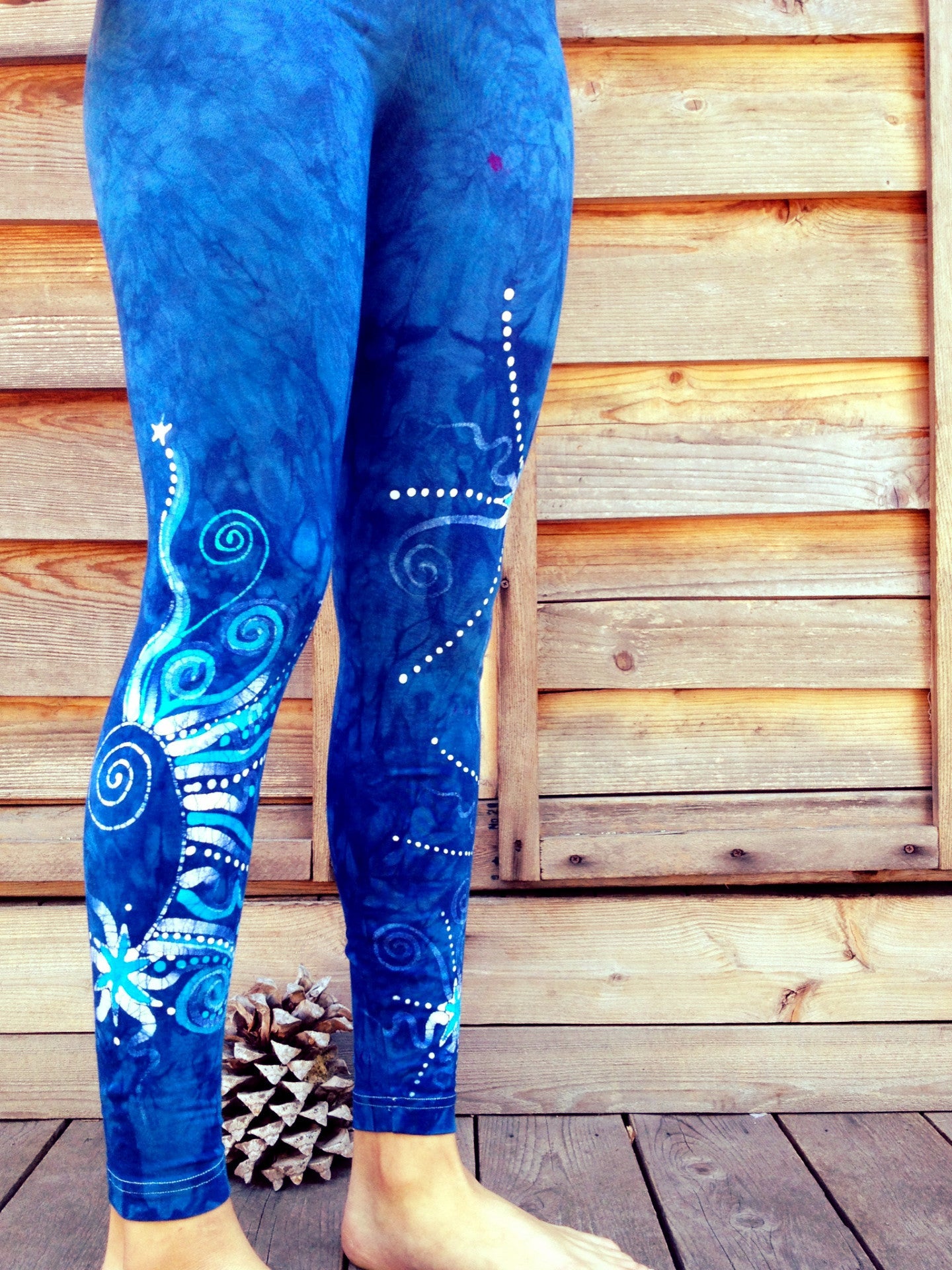 Blue on Blue Star Batik Leggings - Size Small - Batikwalla
- 2
