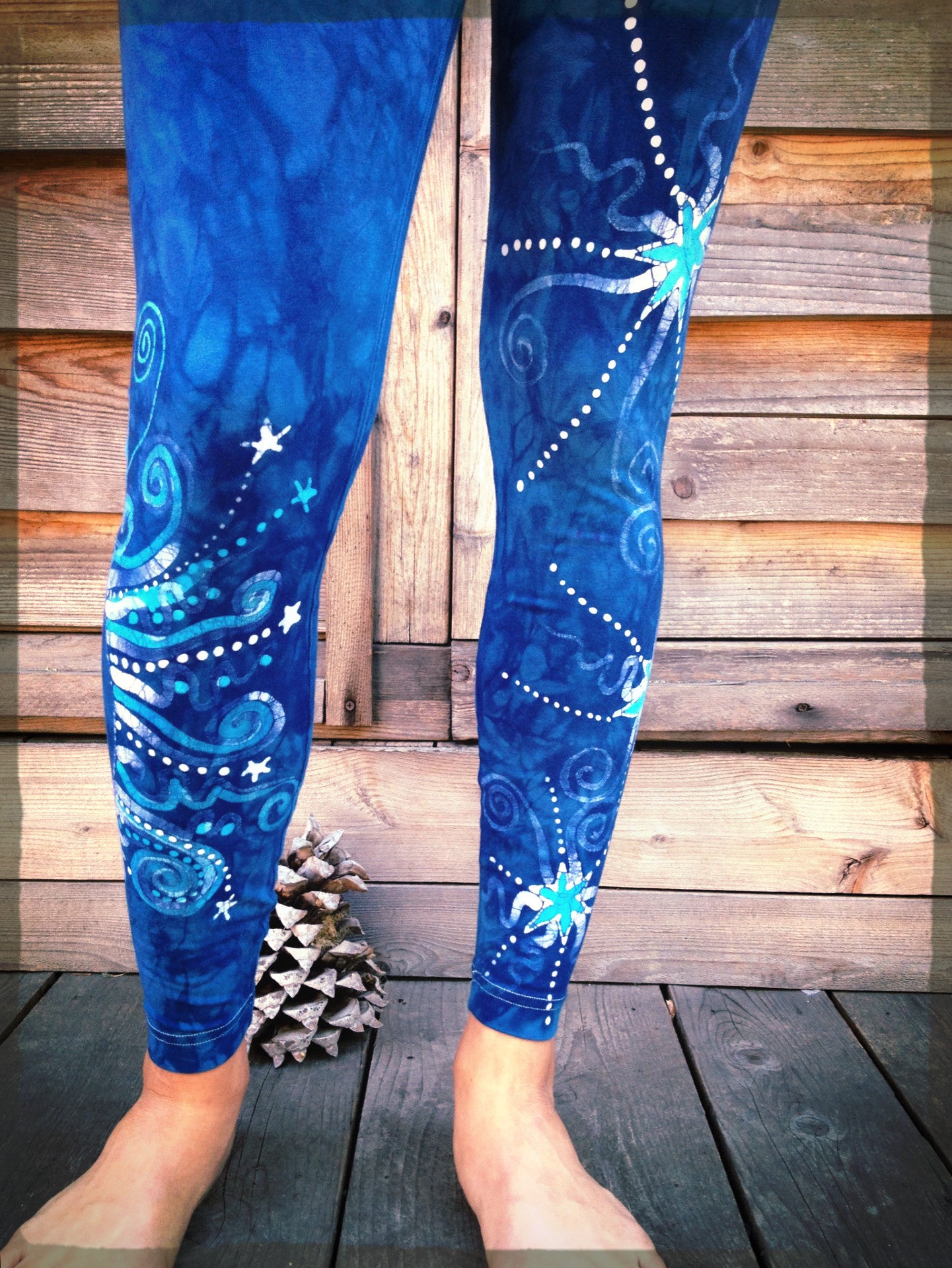 Blue on Blue Star Batik Leggings - Size Small - Batikwalla
- 1