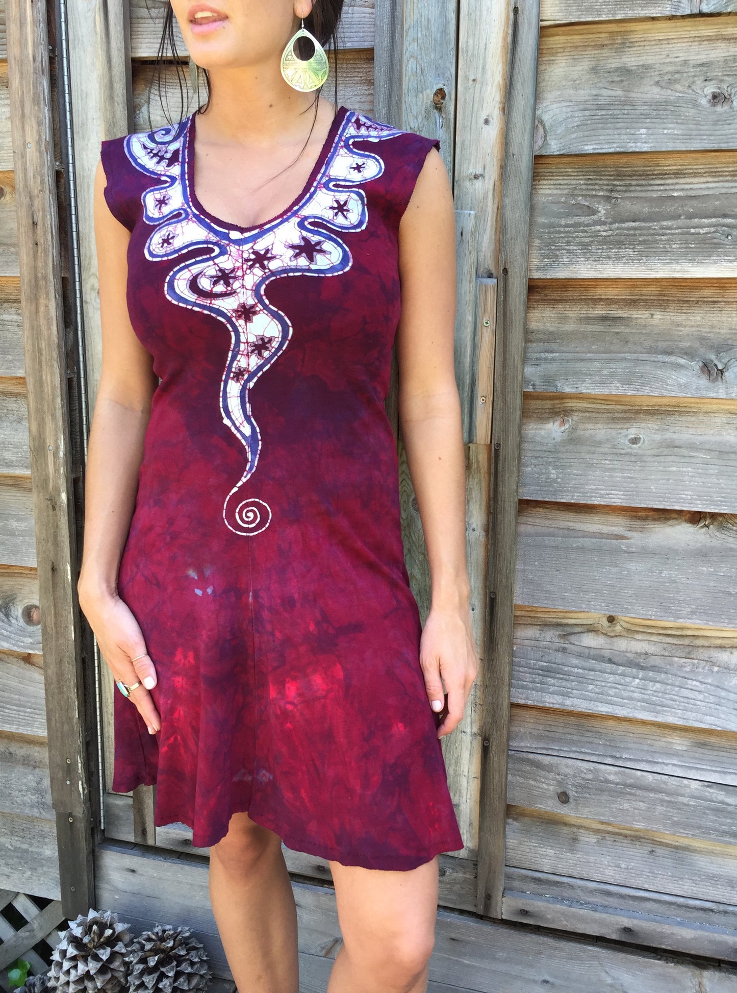 Angel Wings in Red & Purple Organic Cotton Batik Dress - Size Small - Batikwalla
- 2