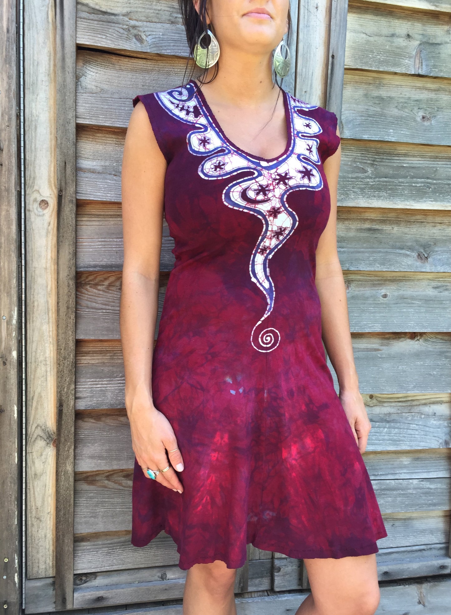 Angel Wings in Red & Purple Organic Cotton Batik Dress - Size Small - Batikwalla
- 3