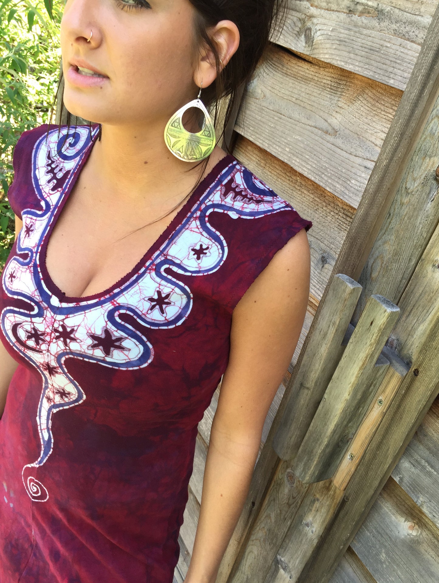 Angel Wings in Red & Purple Organic Cotton Batik Dress - Size Small - Batikwalla
- 1