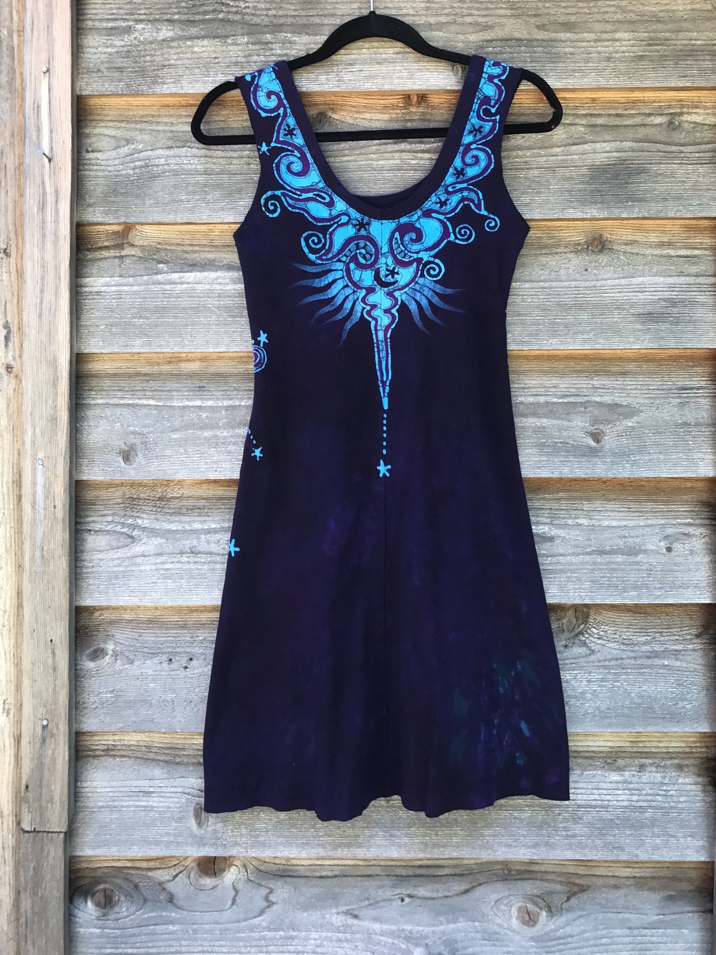 Deep Blue and Purple Midnight Angel Batik Handmade Dress in Organic Cotton