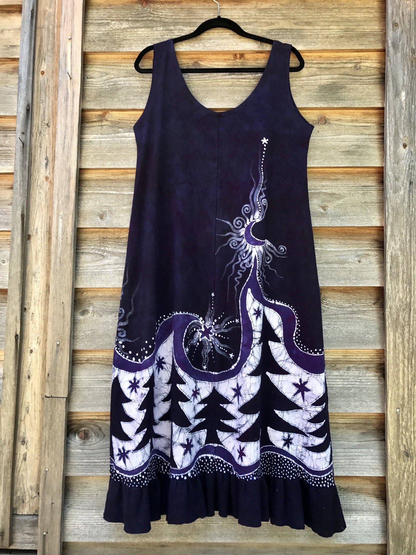 Deep Purple Forest Dream Organic Cotton Batik Dress - Size XL