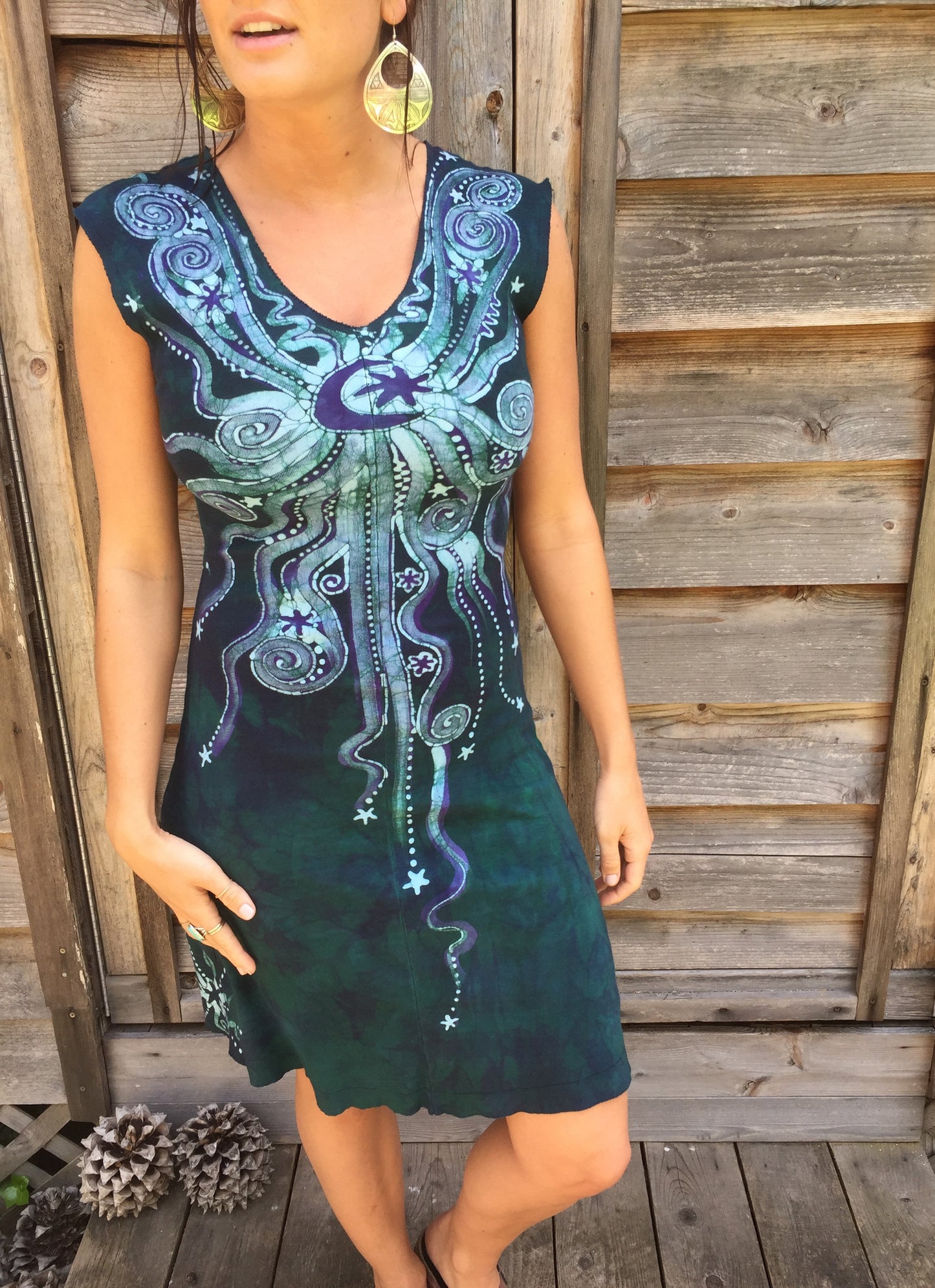 Teal and Purple Moonbeams Organic Cotton Batik Dress - Batikwalla
- 2