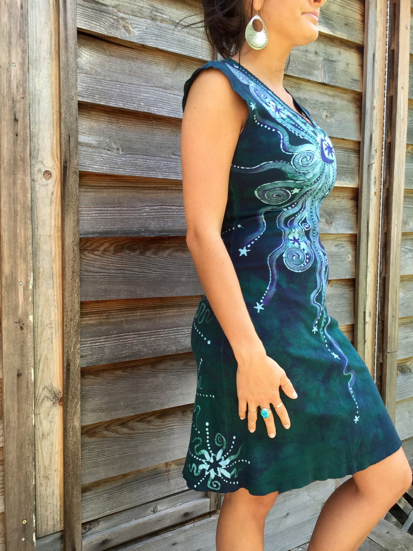Teal and Purple Moonbeams Organic Cotton Batik Dress - Batikwalla
- 1