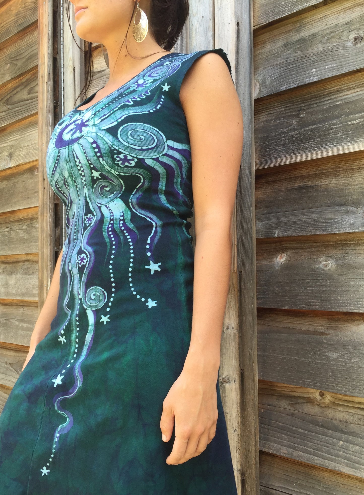 Teal and Purple Moonbeams Organic Cotton Batik Dress - Batikwalla
- 3