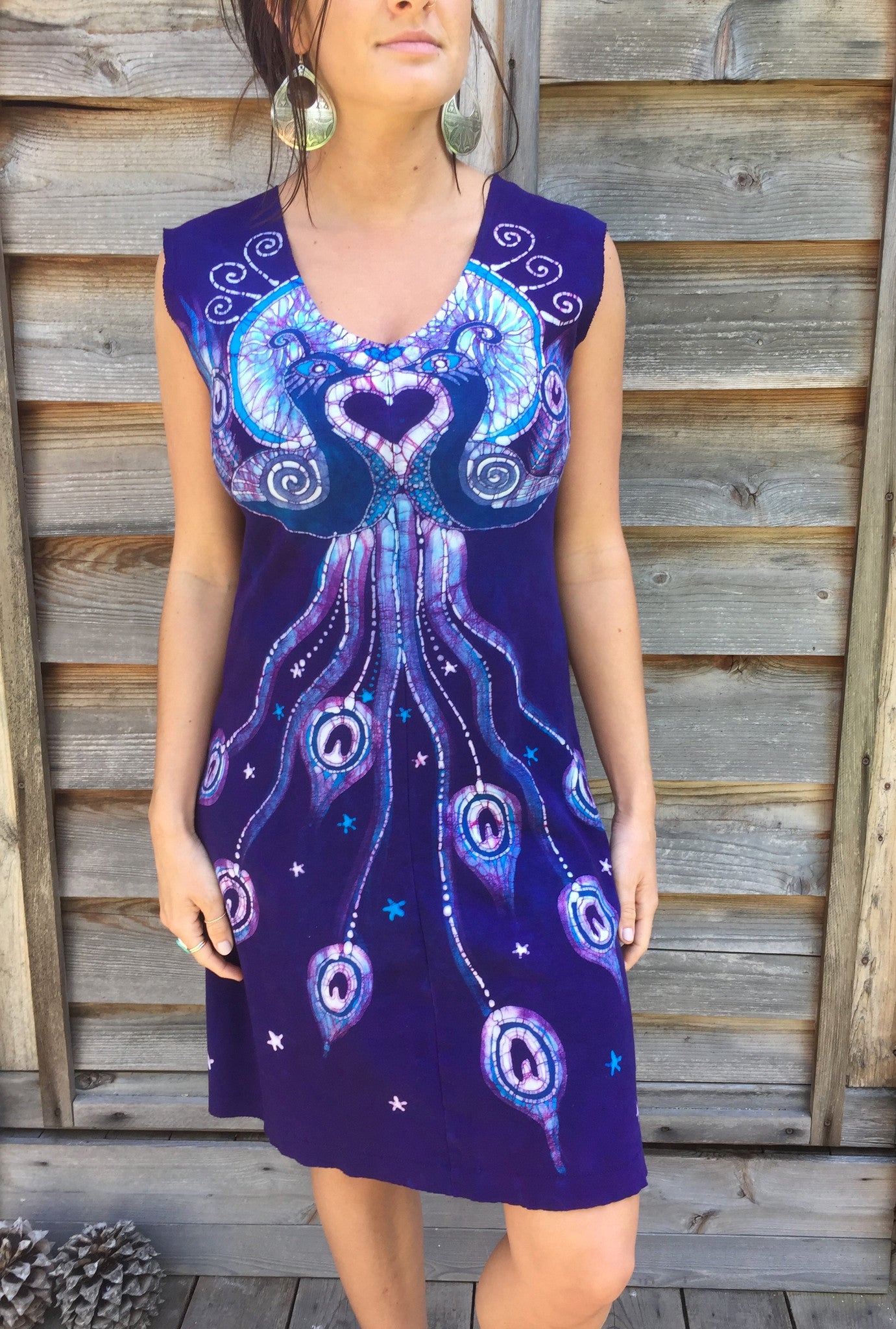 Purple Peacock Lovers Organic Cotton Batik Dress - Size M - Batikwalla
- 2