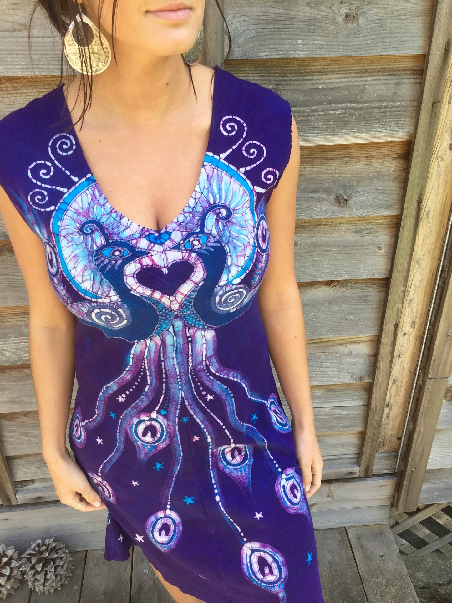 Purple Peacock Lovers Organic Cotton Batik Dress - Size M - Batikwalla
- 3