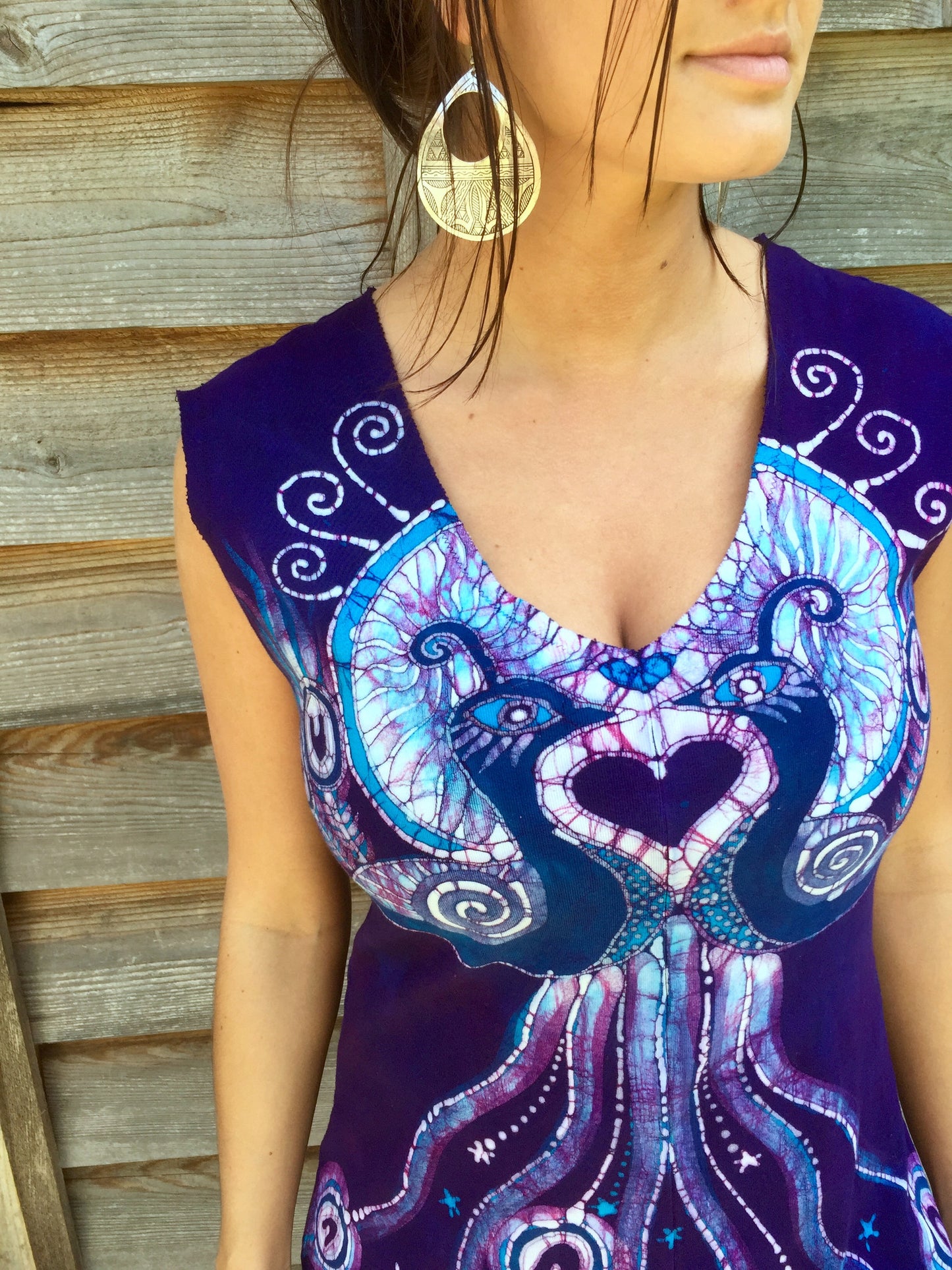 Purple Peacock Lovers Organic Cotton Batik Dress - Size M - Batikwalla
- 1