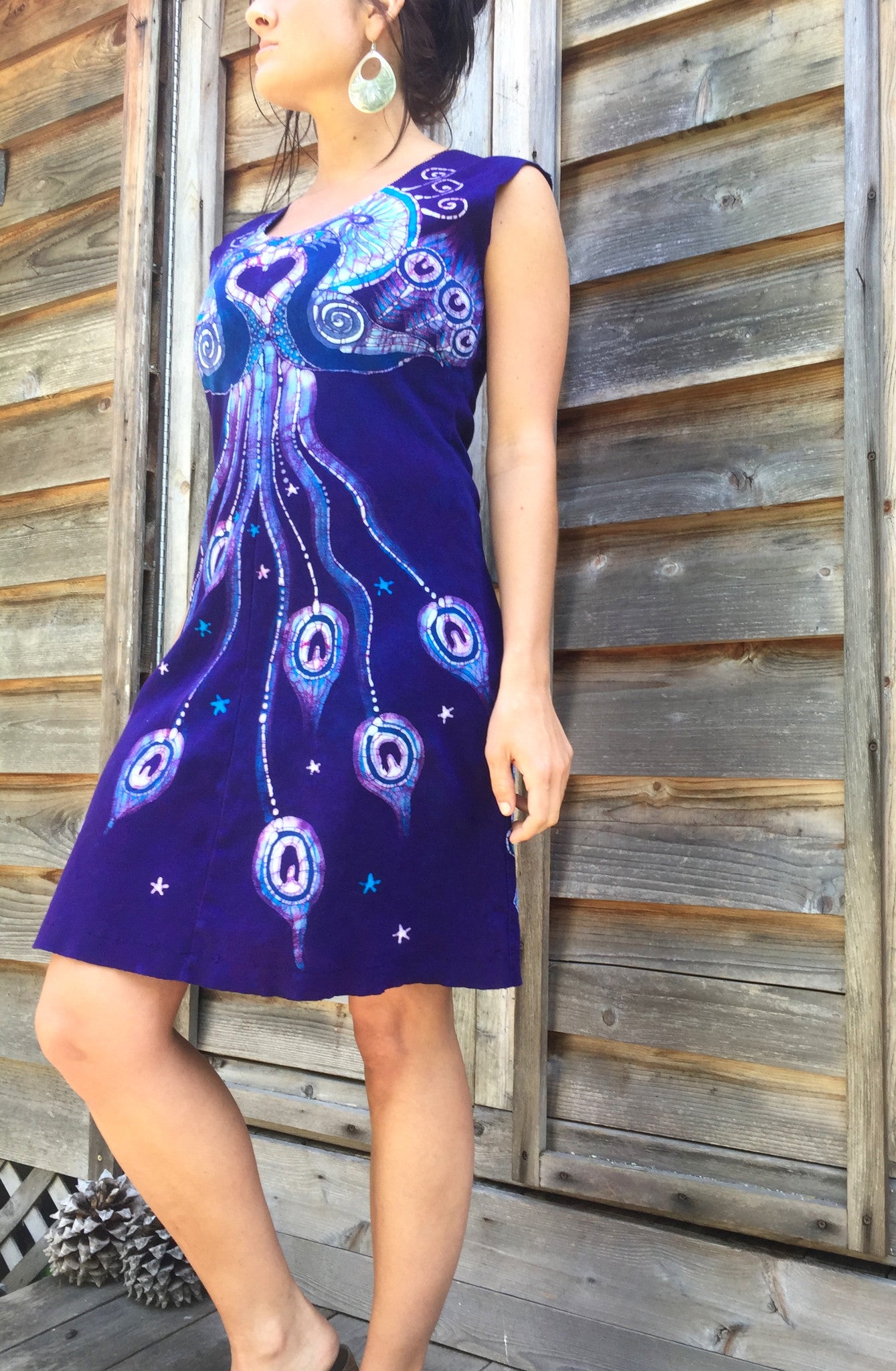 Purple Peacock Lovers Organic Cotton Batik Dress - Size M - Batikwalla
- 4