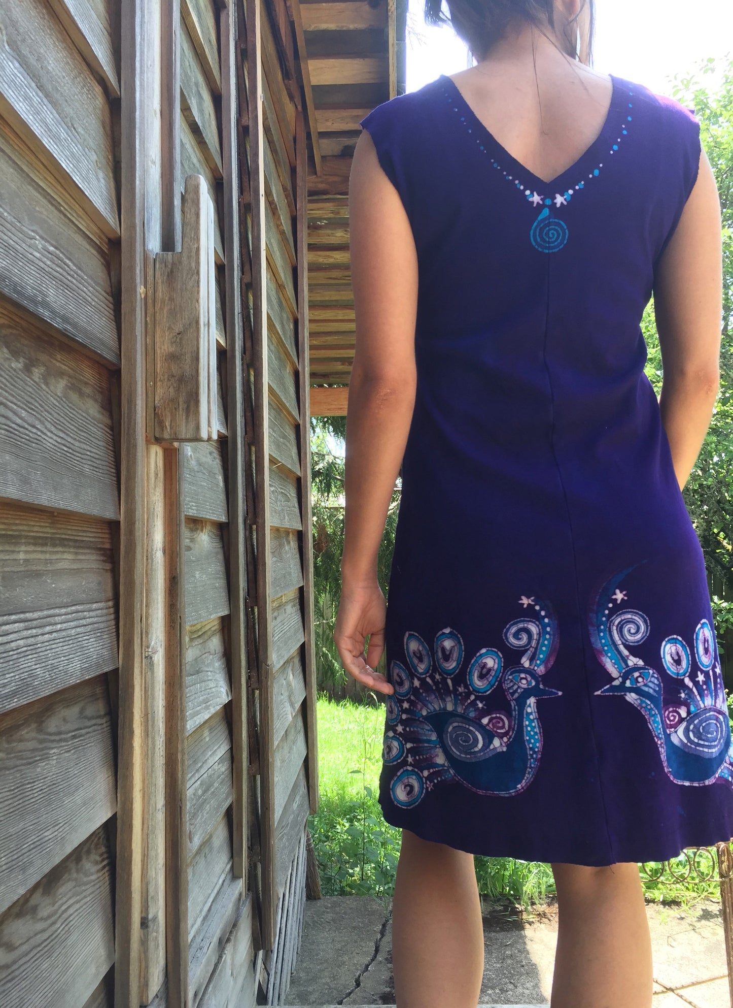 Purple Peacock Lovers Organic Cotton Batik Dress - Size M - Batikwalla
- 5