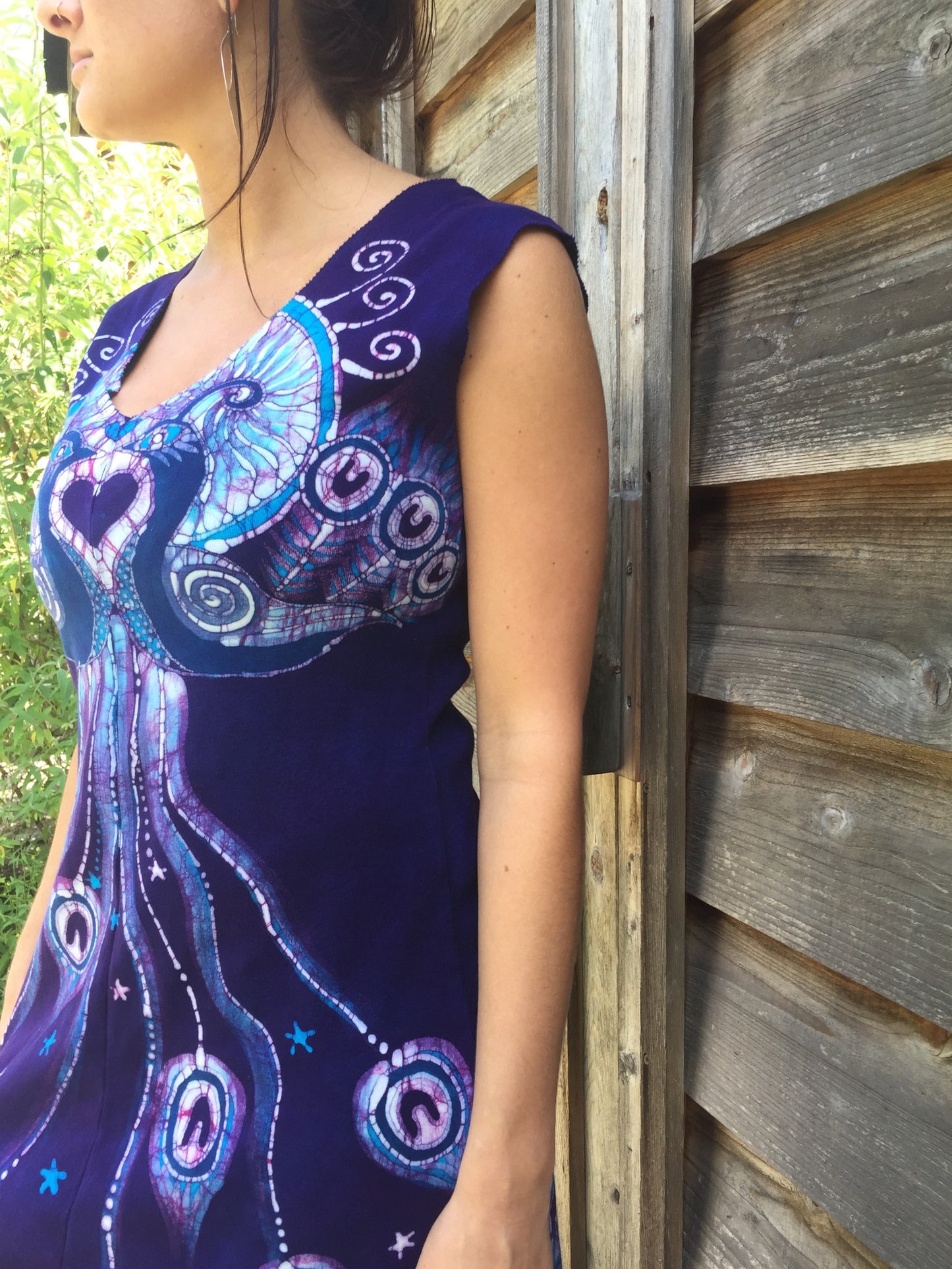 Purple Peacock Lovers Organic Cotton Batik Dress - Size M - Batikwalla
- 9