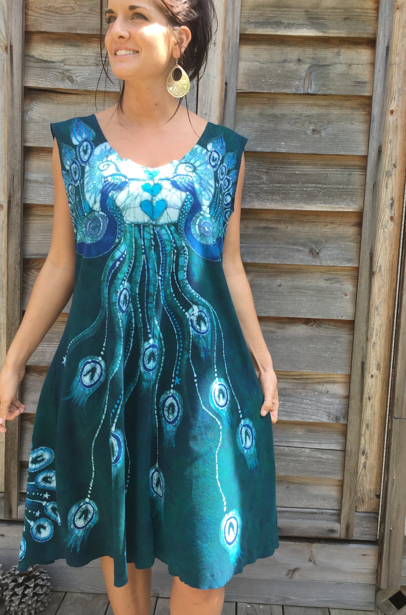 Teal Kissing Peacocks Organic Cotton Batik Dress - Batikwalla
- 1
