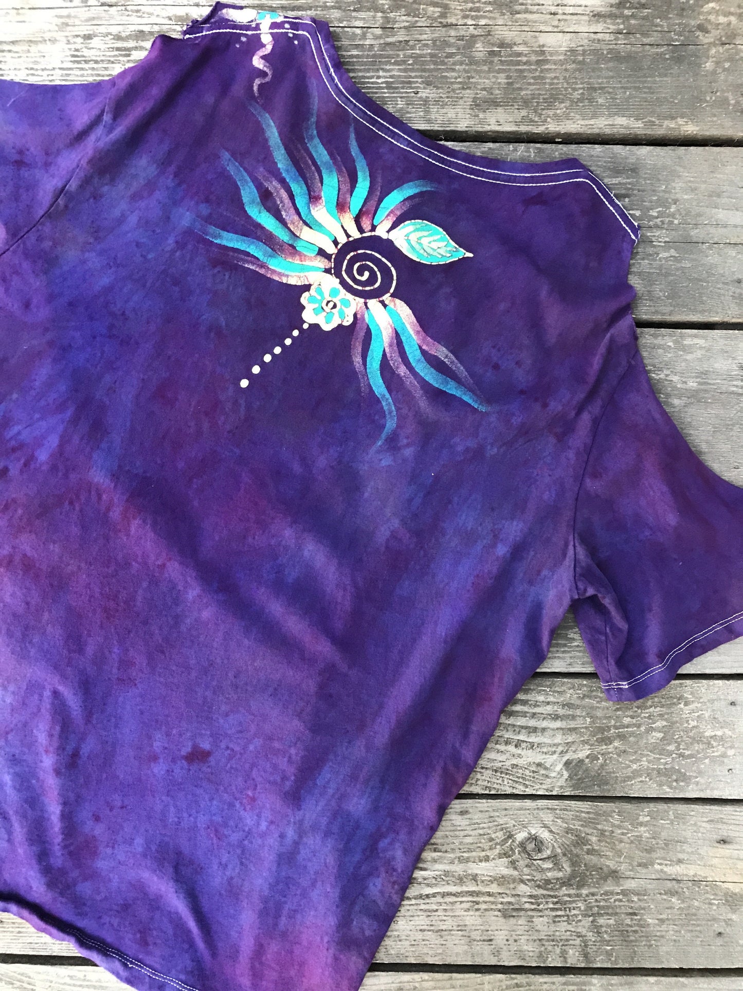 Bouquet of Moonbeams Handmade Batik Summer Shoulders Tshirt - Size XL