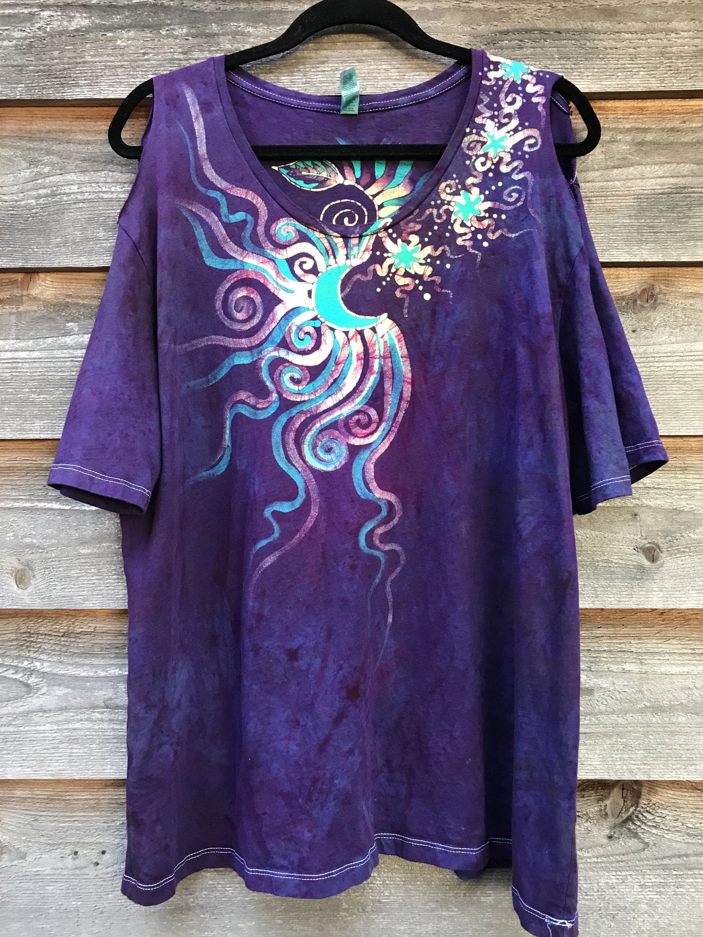 Bouquet of Moonbeams Handmade Batik Summer Shoulders Tshirt - Size XL