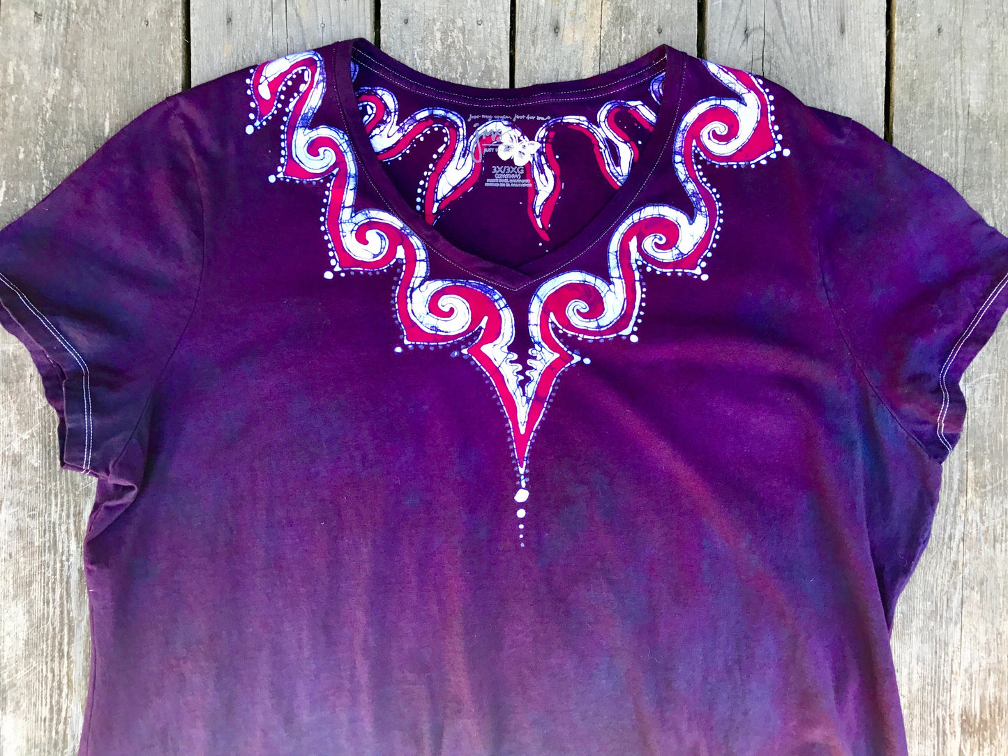 Pink Ribbon Candy Handmade Batik Summer Vneck Tee - Plus Size - 3X