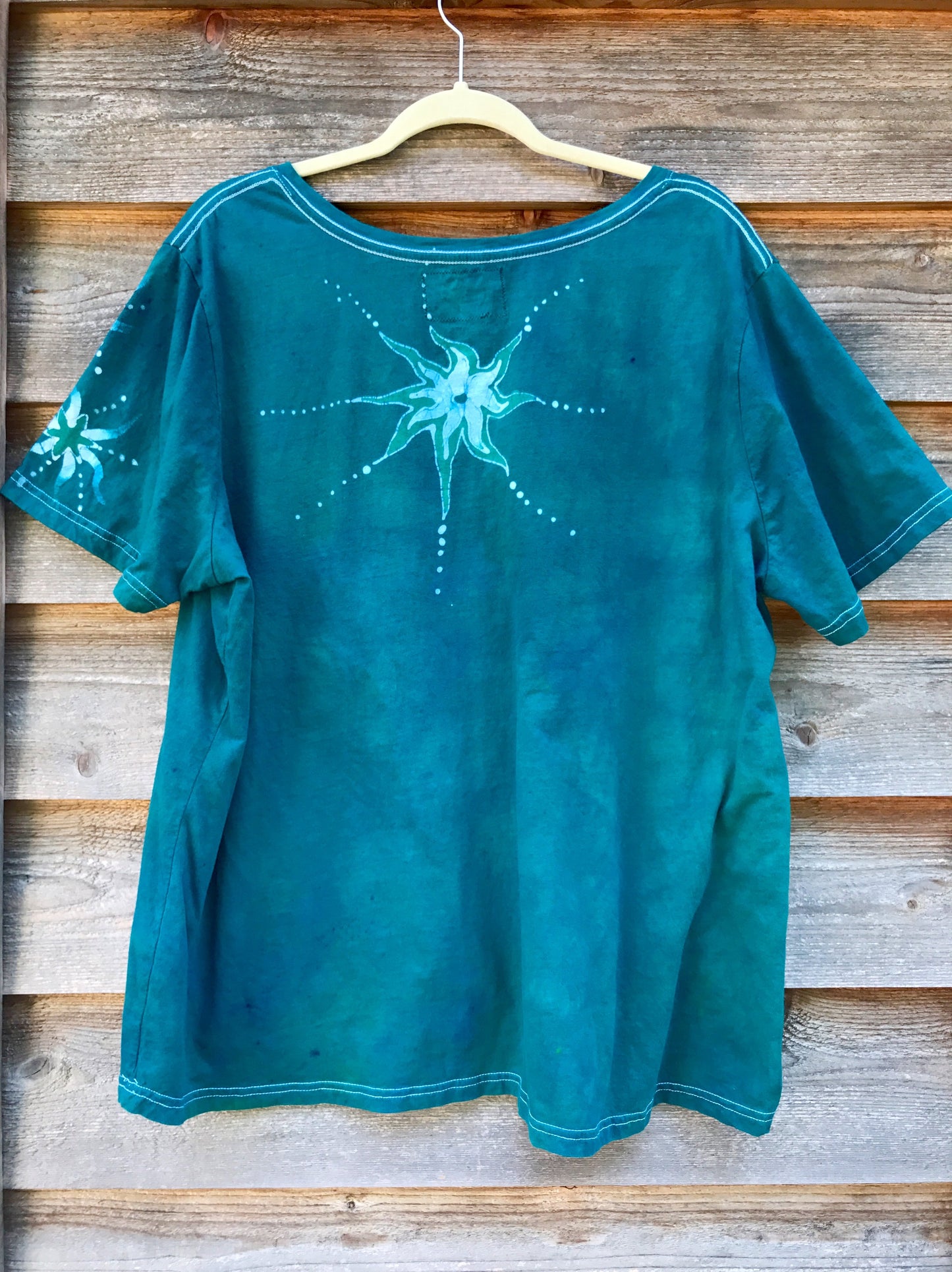 Aqua Moonbeams Handmade Batik Vneck Tee - Plus Size - 4X