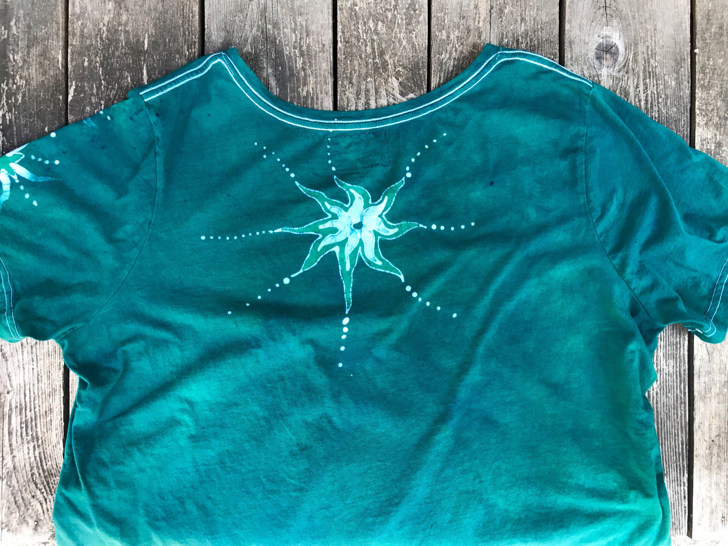 Aqua Moonbeams Handmade Batik Vneck Tee - Plus Size - 4X