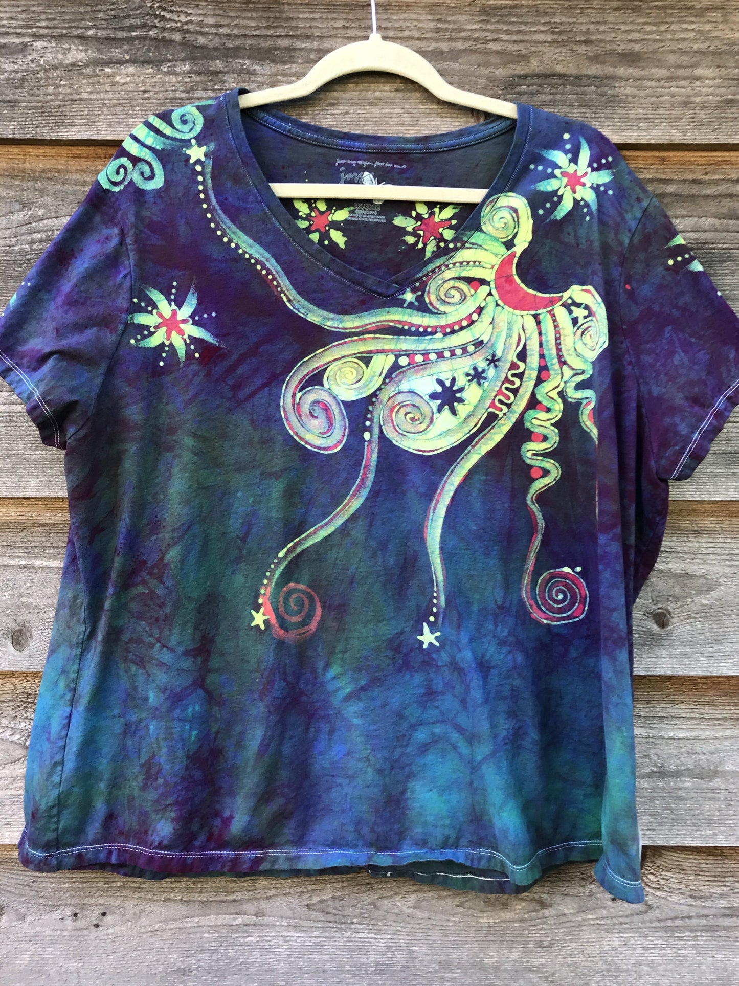 Amethyst Sunrise Handmade Batik Summer Vneck Tee - Plus Size - 3X