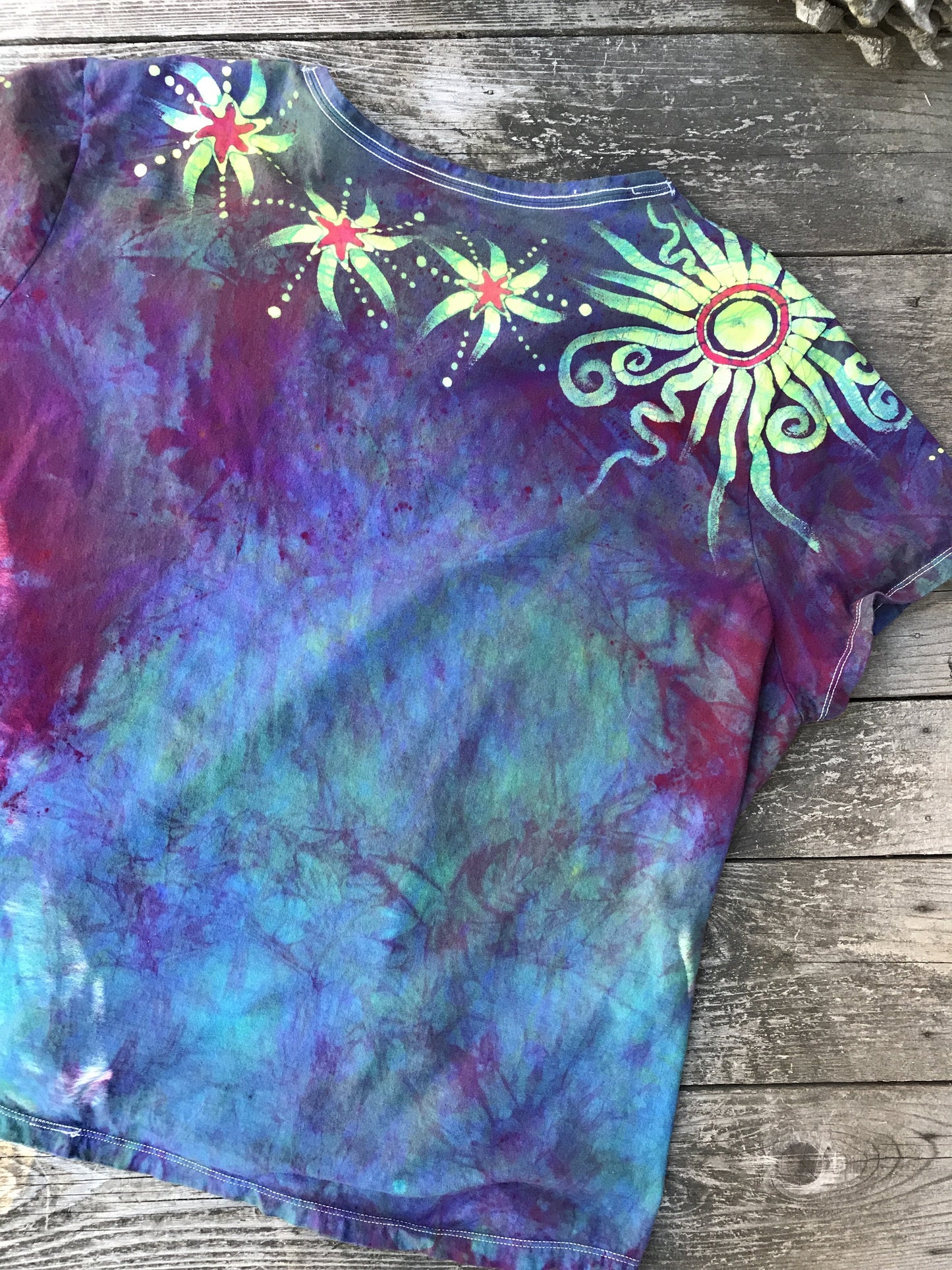 Amethyst Sunrise Handmade Batik Summer Vneck Tee - Plus Size - 3X
