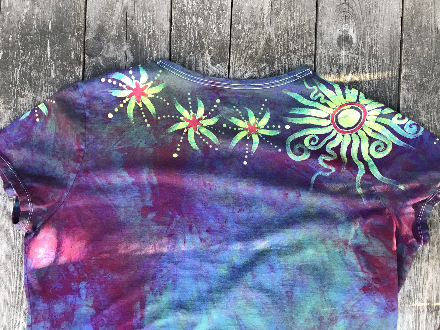 Amethyst Sunrise Handmade Batik Summer Vneck Tee - Plus Size - 3X