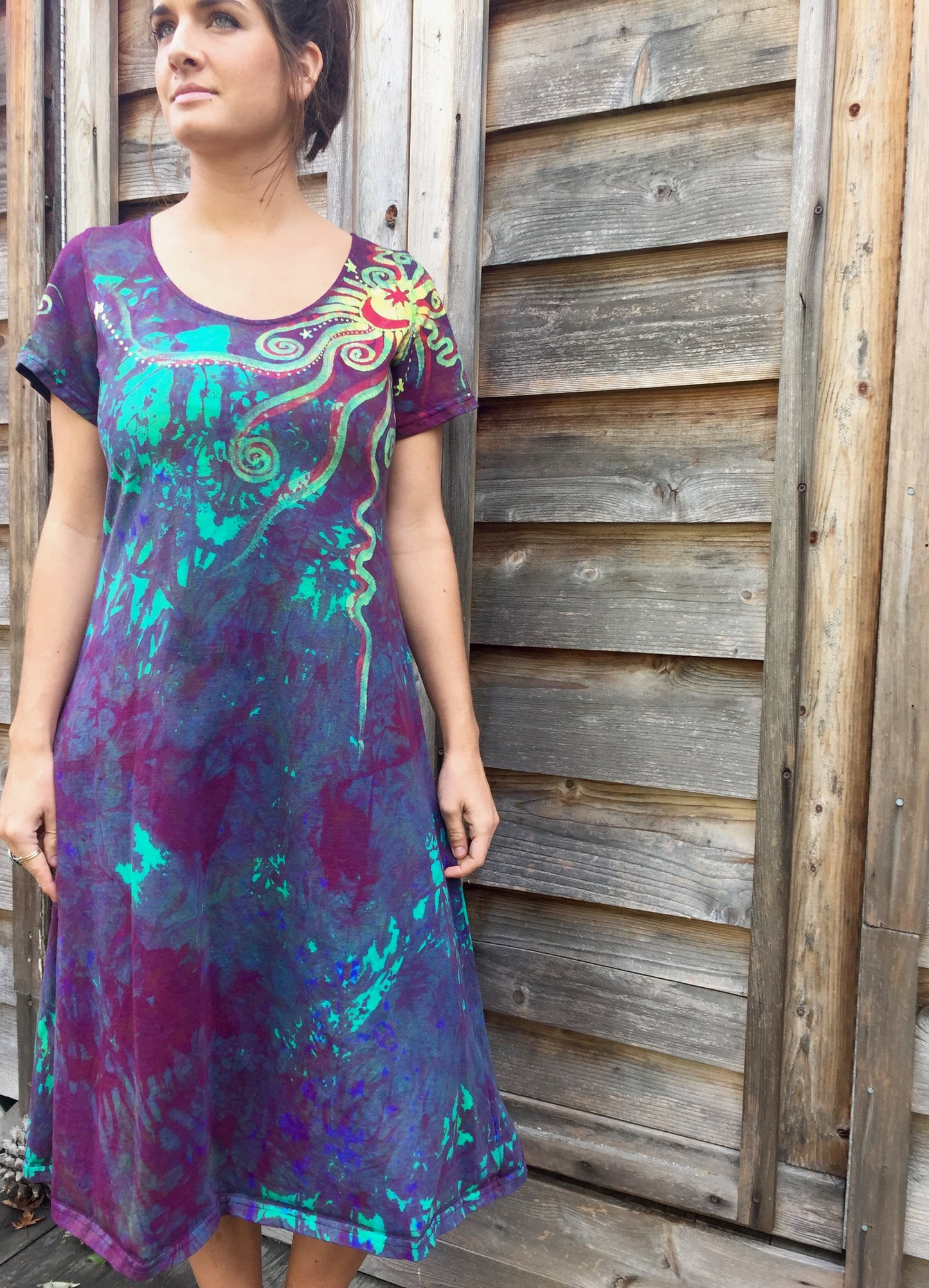 Amethyst Sunrise - Short Sleeve Batik Dress - Size 2X - Batikwalla
- 2