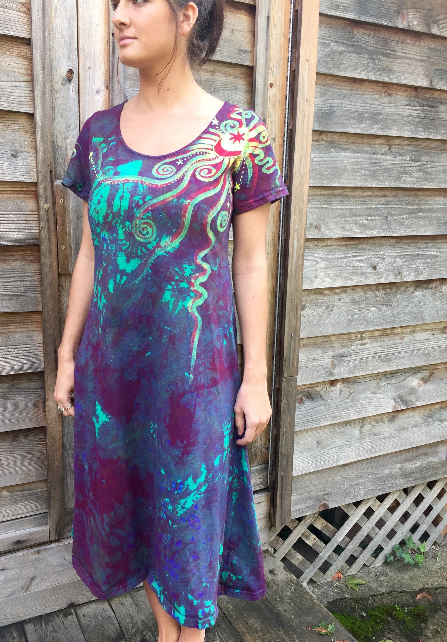 Amethyst Sunrise - Short Sleeve Batik Dress - Size 2X - Batikwalla
- 4