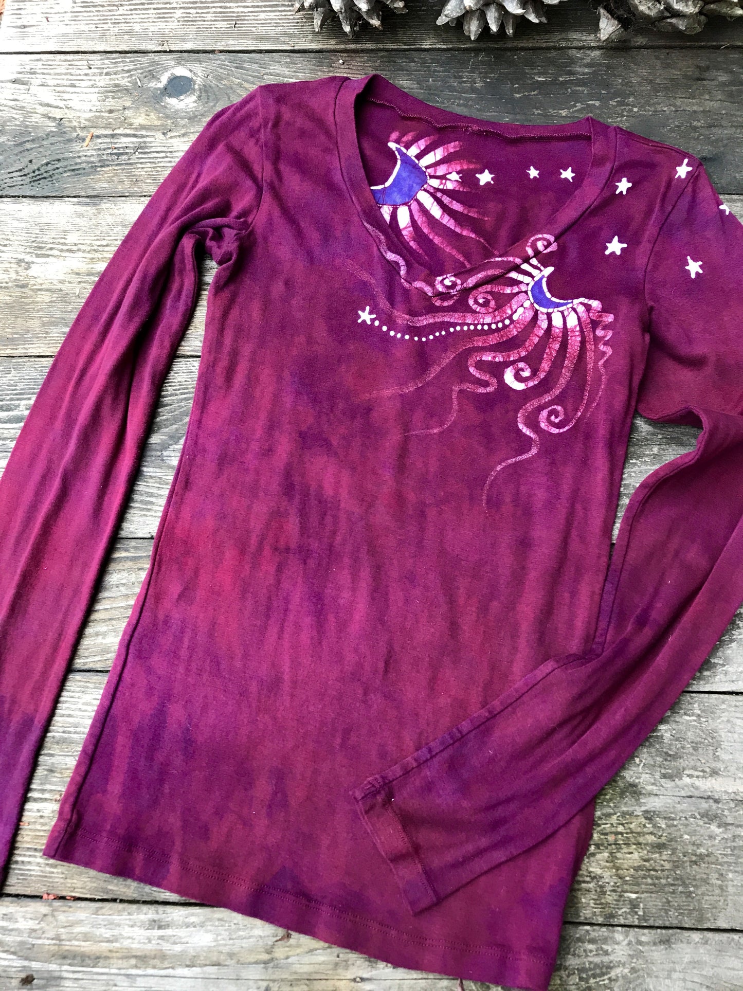 Berry Moon Batik Long Sleeve Vneck Top