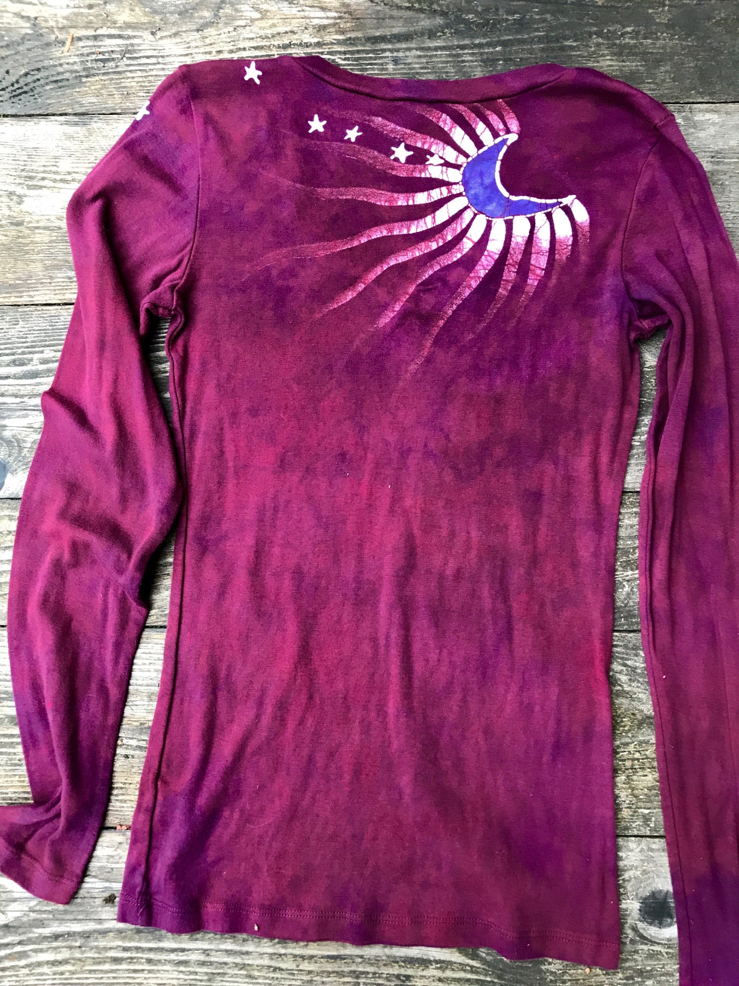 Berry Moon Batik Long Sleeve Vneck Top