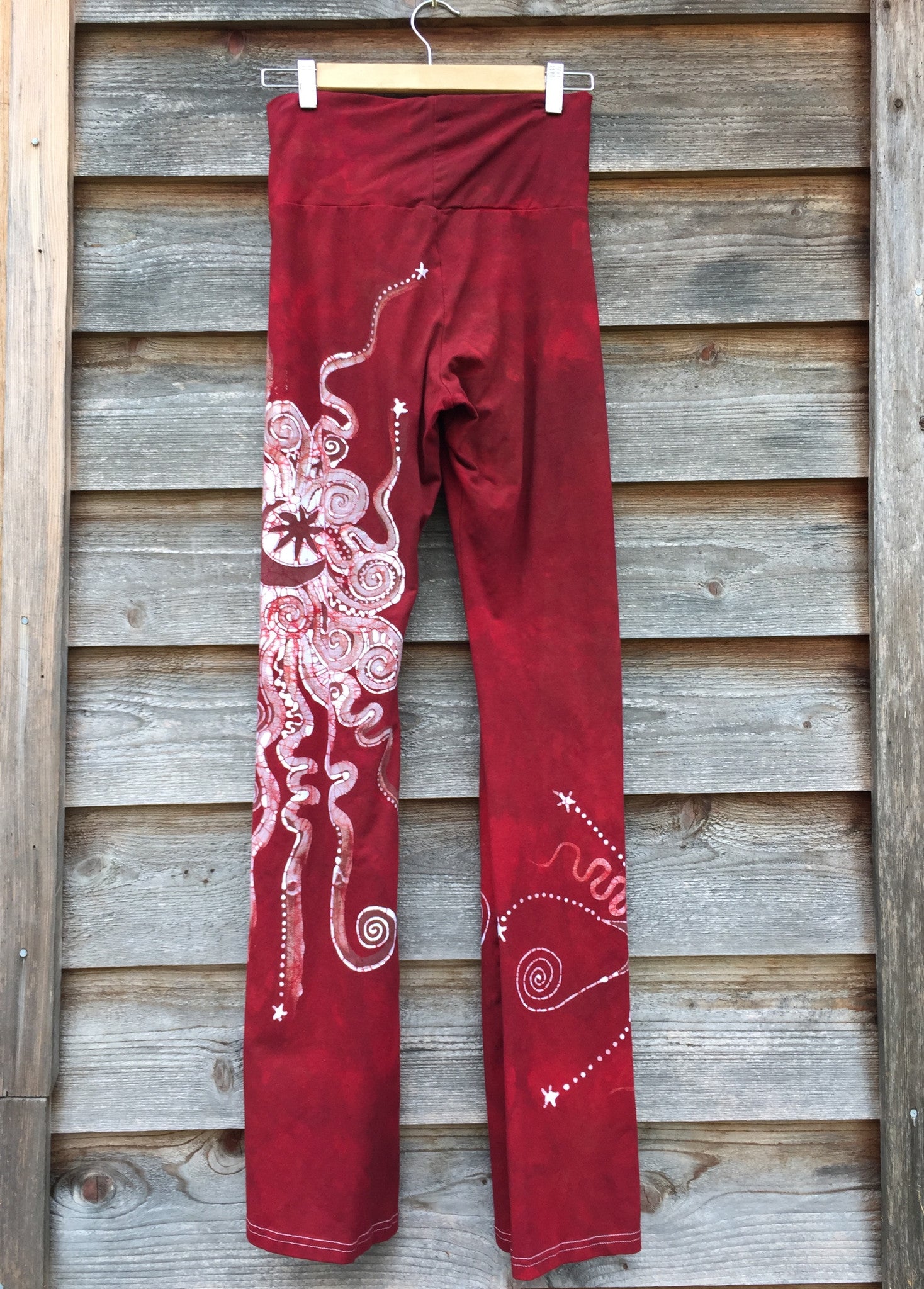 Dark Red Batik Yoga Pants - Size Large - Batikwalla 
 - 5