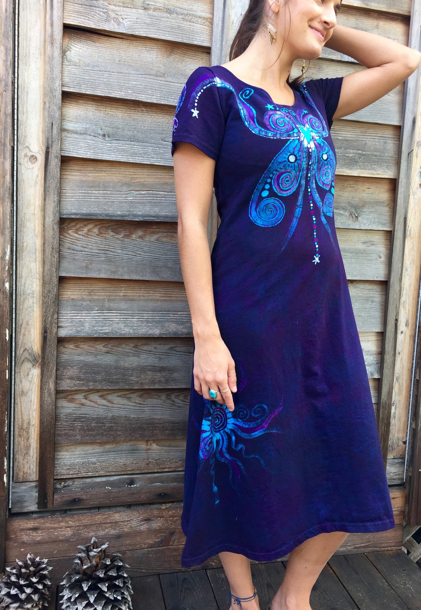 Midnight Magic Batik Butterfly - Short Sleeve Dress - Batikwalla
- 4