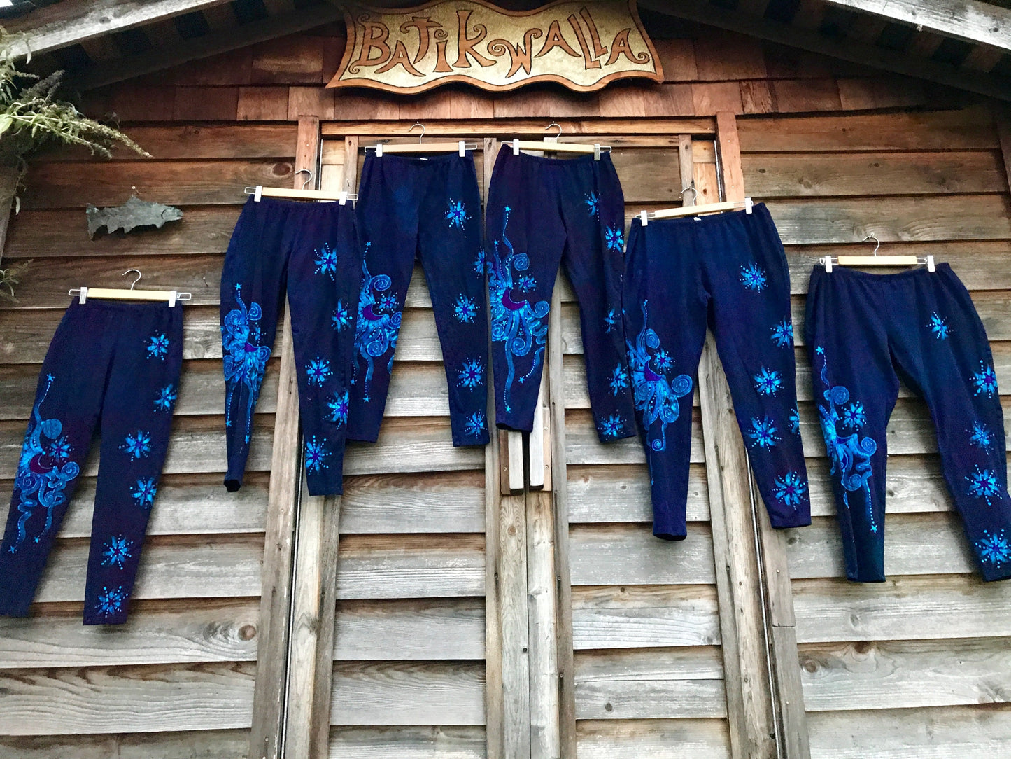 Draft of Deep Purple and Turquoise Moon & Star Batik Leggings leggings batikwalla