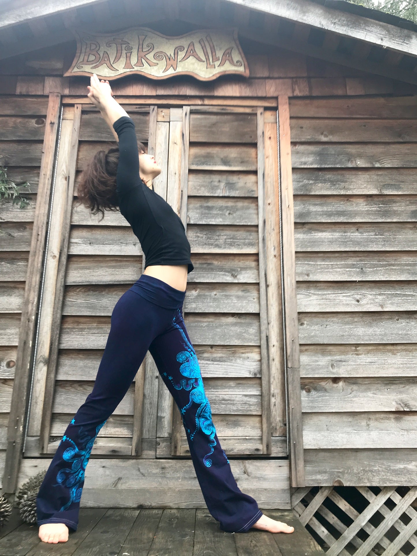 Deep Blue and Midnight Purple Handmade Batik Yoga Pants
