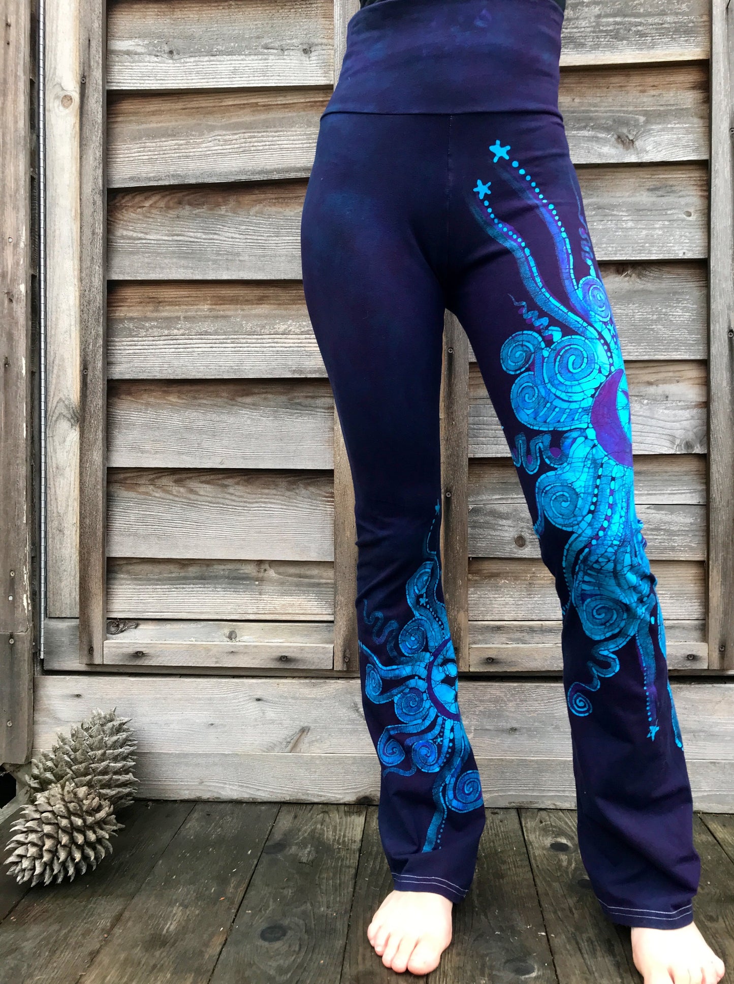 Deep Blue and Midnight Purple Handmade Batik Yoga Pants