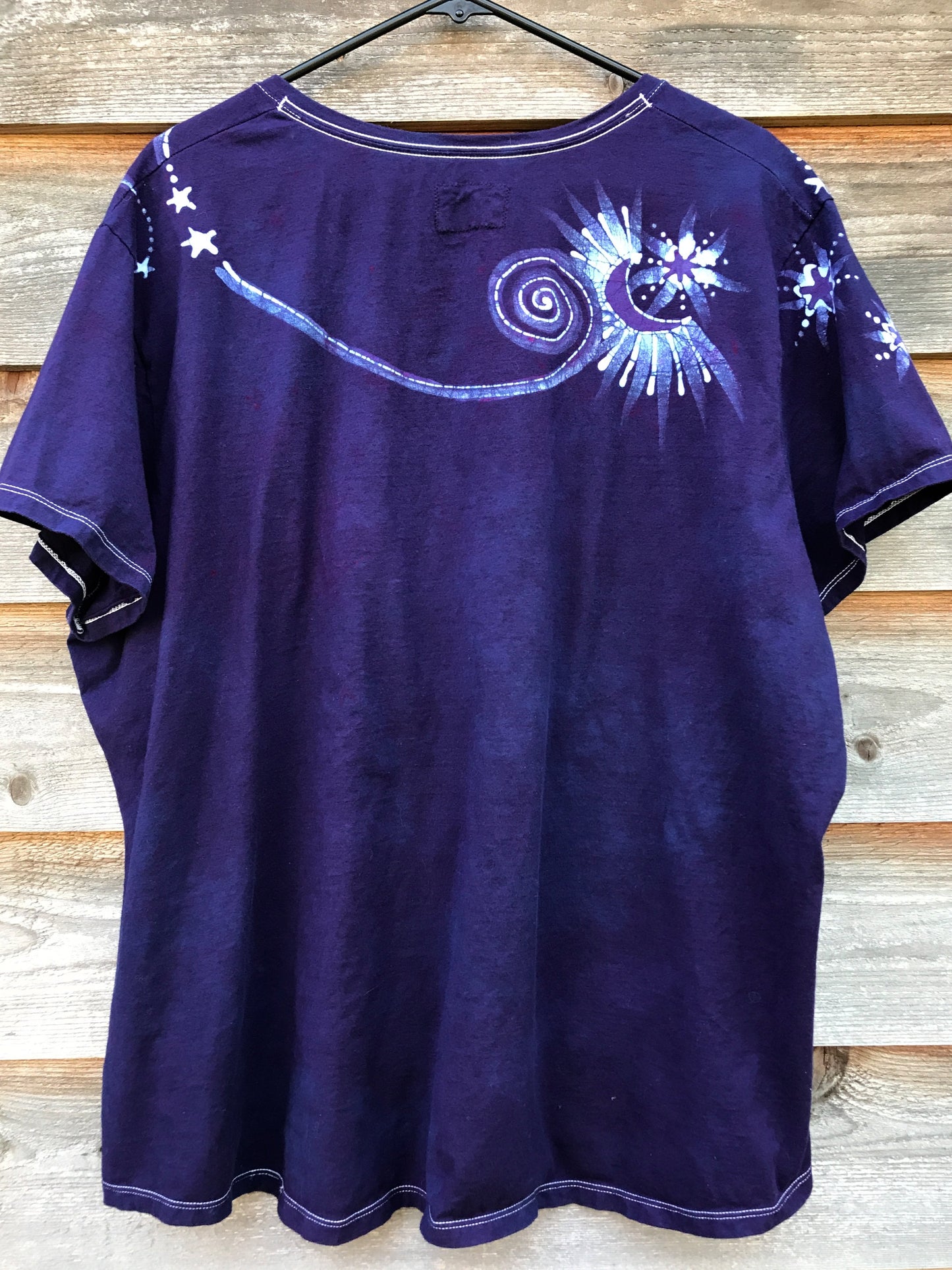 Midnight Moonbeams Handmade Batik Summer Vneck Tee - Plus Size - 4X