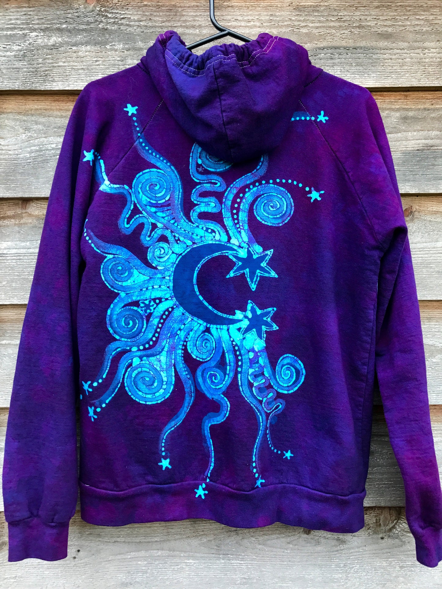 Owls In A Purple Tree Organic Cotton Batik Hoodie