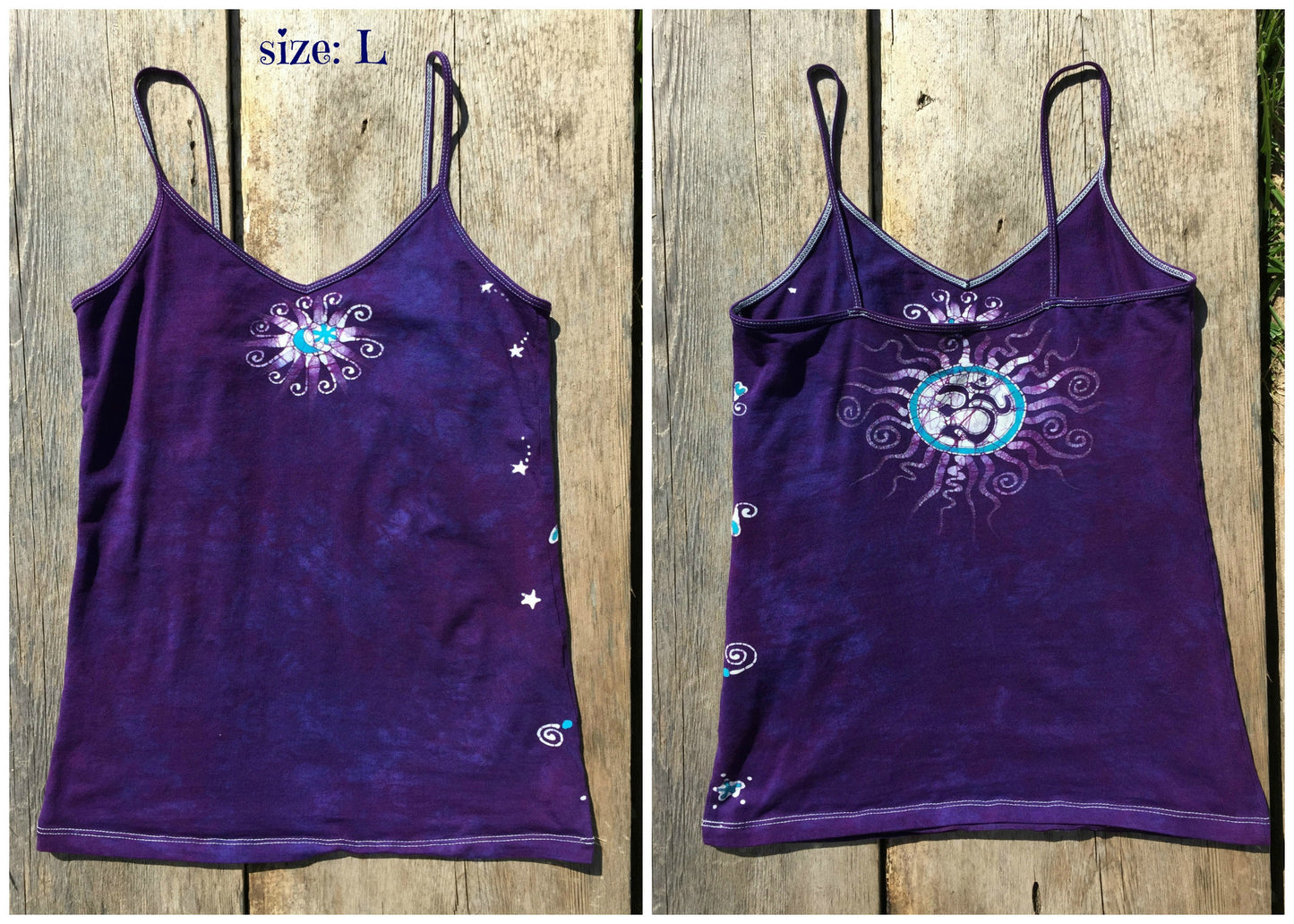 Purple and Turquoise Om Stretchy Batik Vneck Tanktop - Batikwalla
- 6