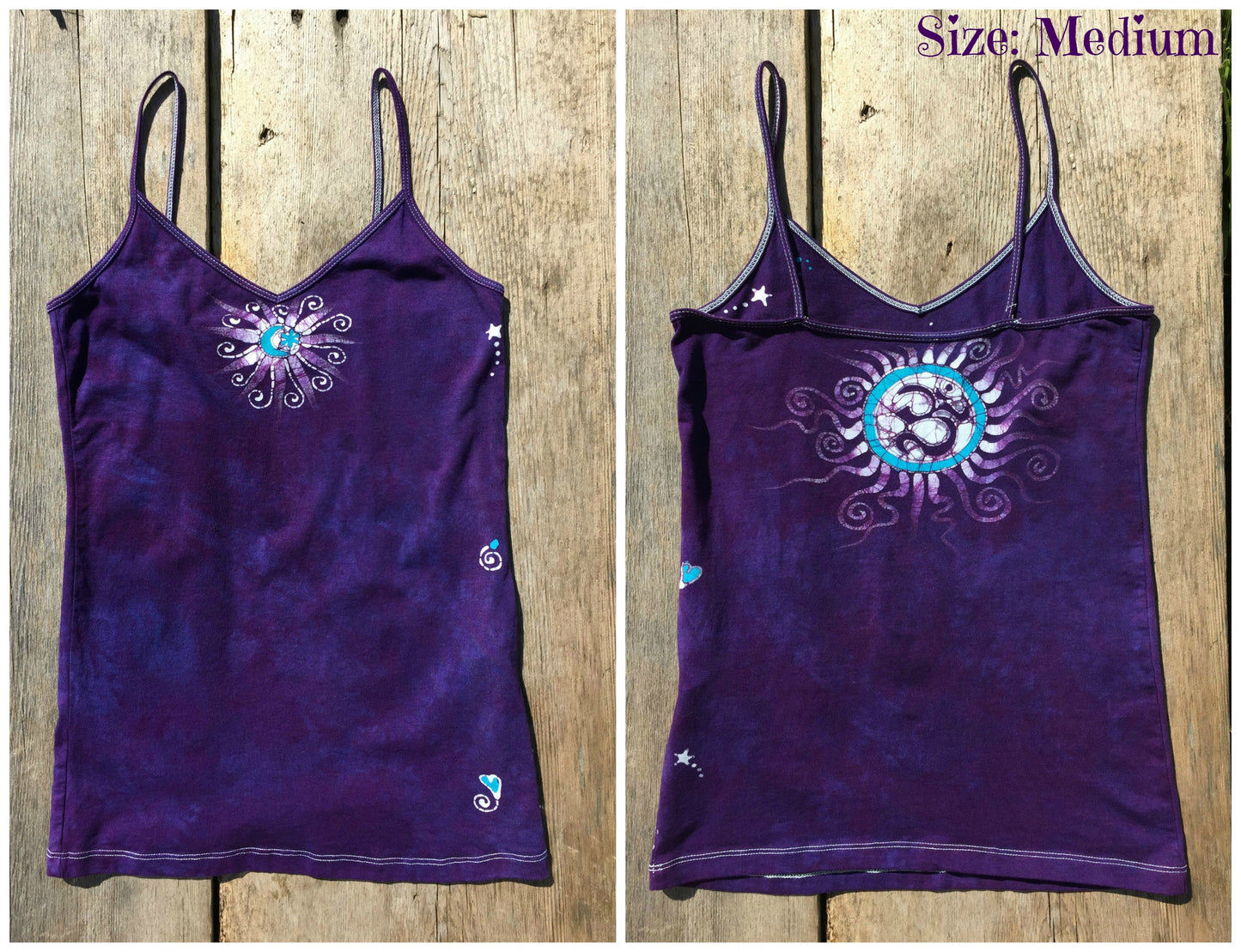 Purple and Turquoise Om Stretchy Batik Vneck Tanktop - Batikwalla
- 5