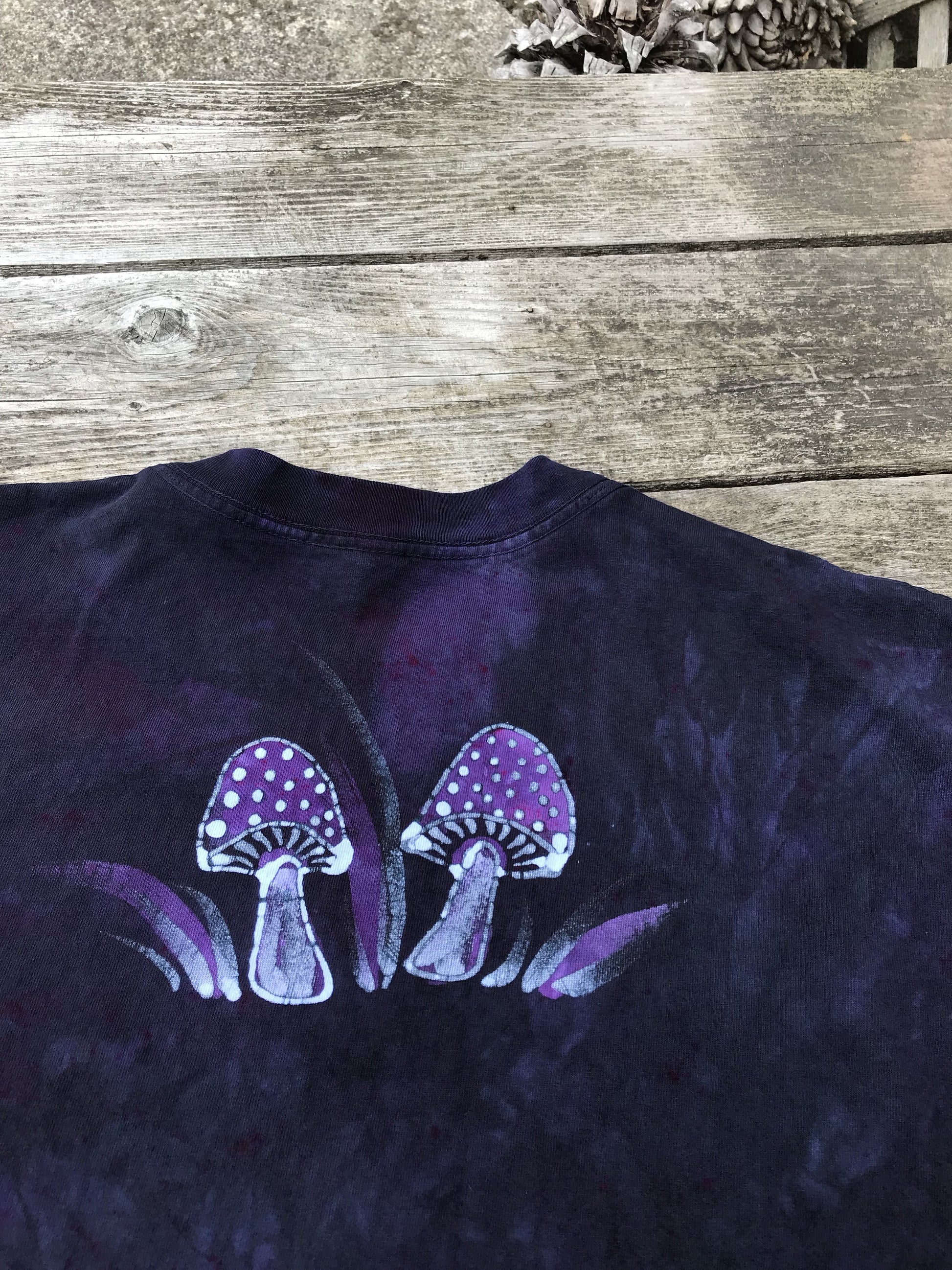 Sacred Psychedelic Forest Handmade Batikwalla Tshirt in Purple At Midnight - size XL ONLY tshirt batikwalla