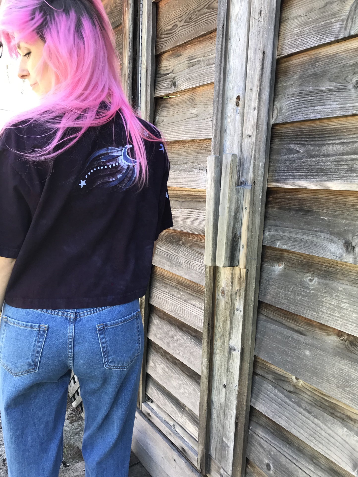 Marooned In The Galaxy Of Starlight Oversize Crop Top Batikwalla by Victoria