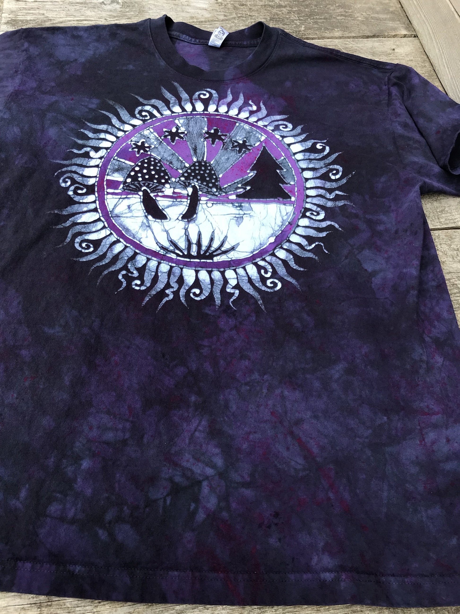 Sacred Psychedelic Forest Handmade Batikwalla Tshirt in Purple At Midnight - size XL ONLY tshirt batikwalla