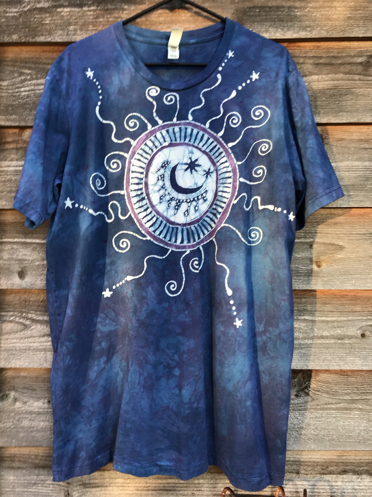 Blue Mandala Moon Swirls Handmade Batik Tshirt - Size 2X TALL tshirt batikwalla
