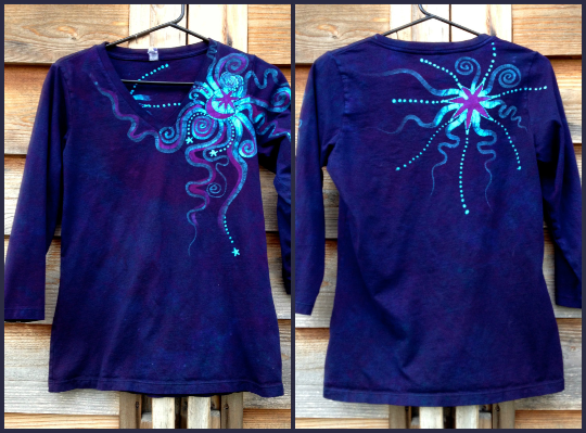Deep Blue and Purple Moon Star Handmade Batik Vneck Top - Batikwalla
- 3