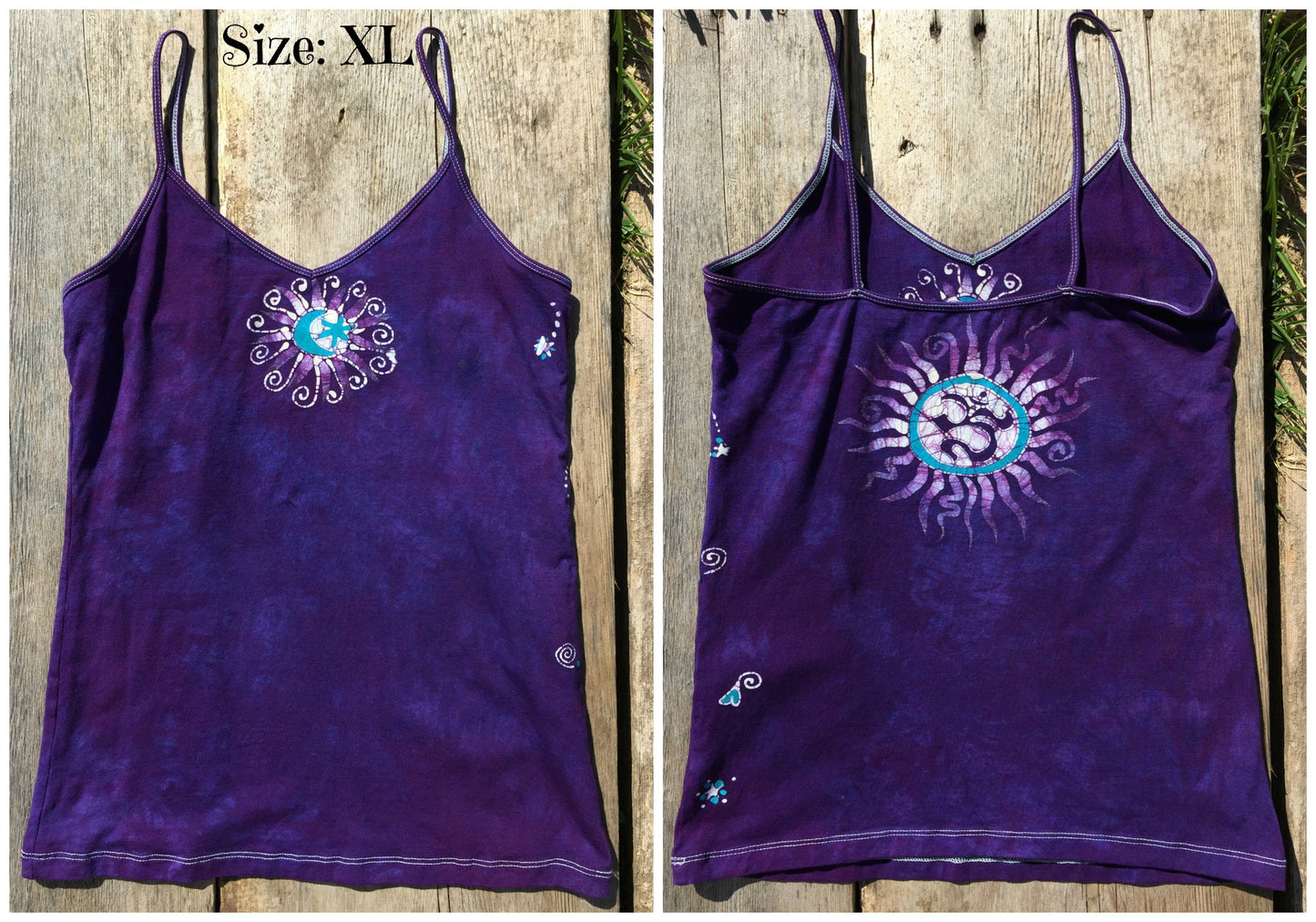Purple and Turquoise Om Stretchy Batik Vneck Tanktop - Batikwalla
- 7