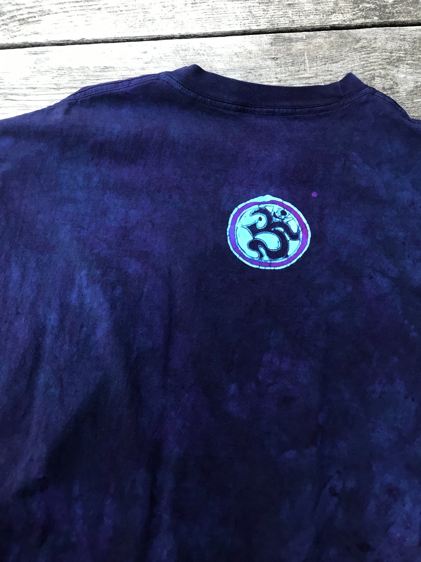 Deep Blue and Purple Om Sun Hand Painted Tshirt - Size XL Tshirts batikwalla