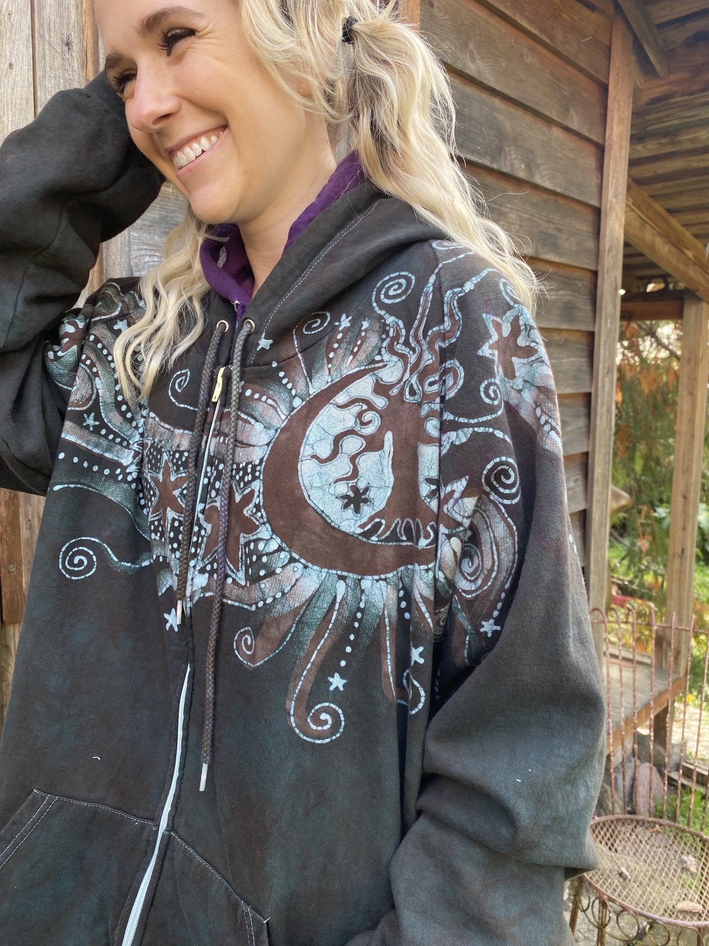Desert Sage Moonlight Guides Us To The Forest Organic Cotton Batik Hoodie hoodie batikwalla