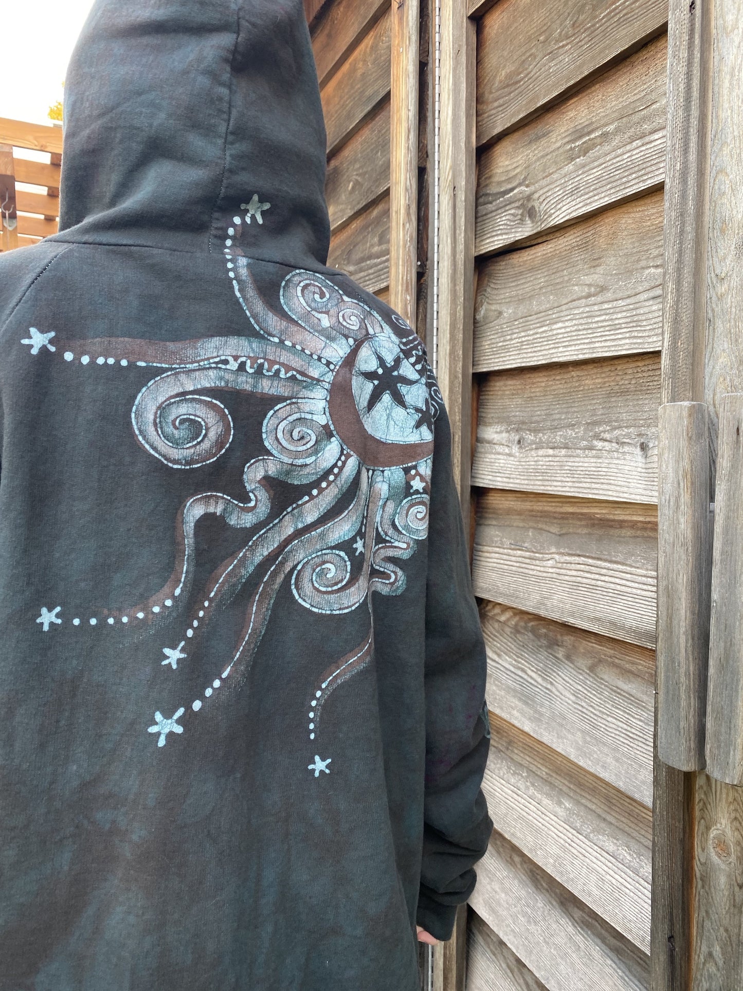 Desert Sage Moonlight Guides Us To The Forest Organic Cotton Batik Hoodie hoodie batikwalla